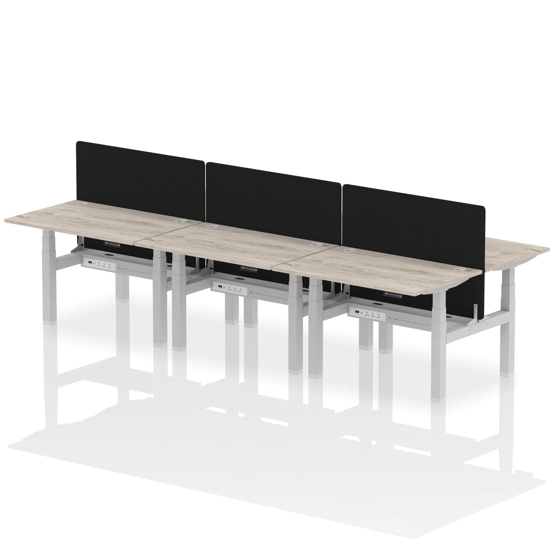 Air Back-to-Back Height Adjustable Bench Desk - 6 Person with Black Straight Screen - Image 5