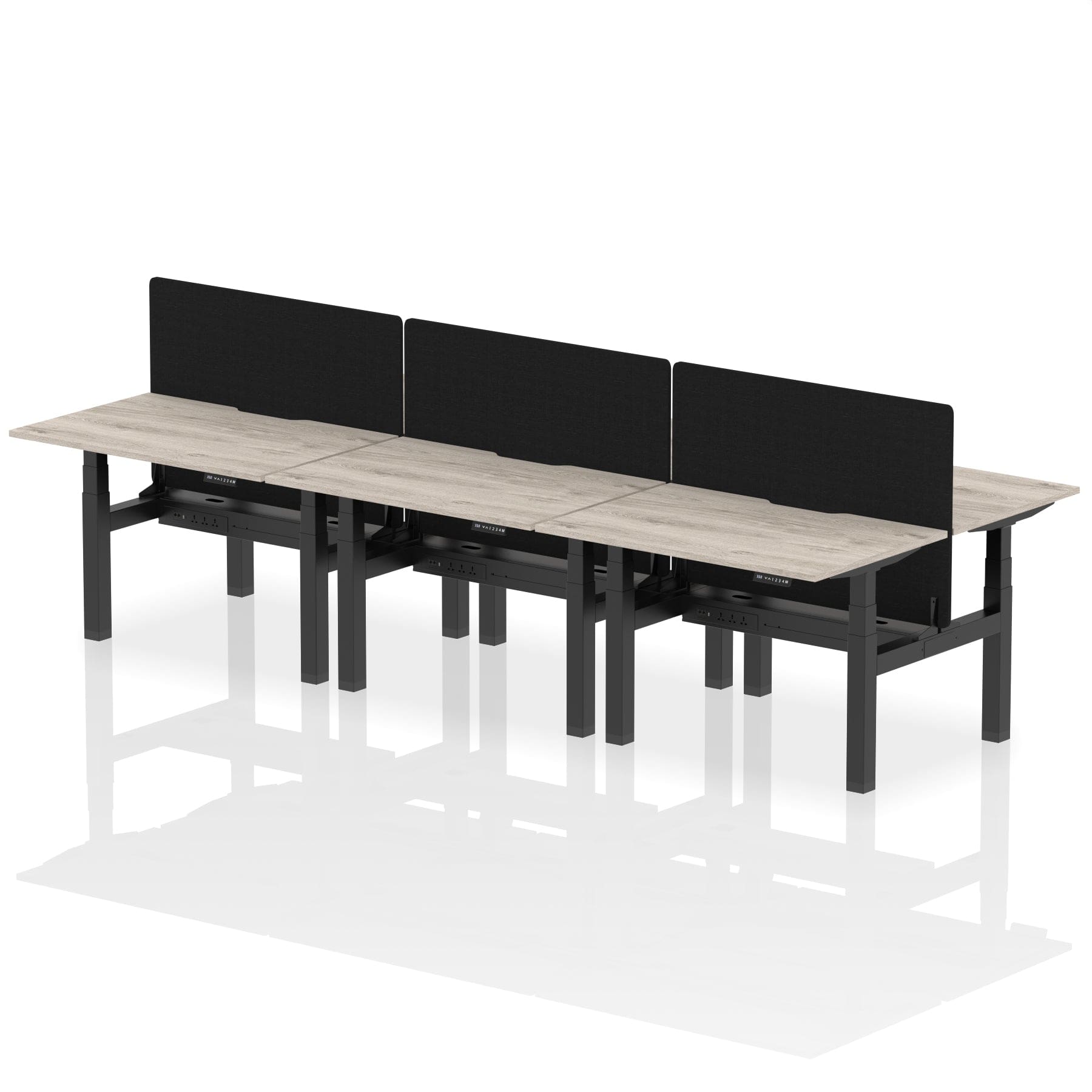 Air Back-to-Back Scalloped Edge Height Adjustable Bench Desk - 6 Person with Black Straight Screen - Image 4