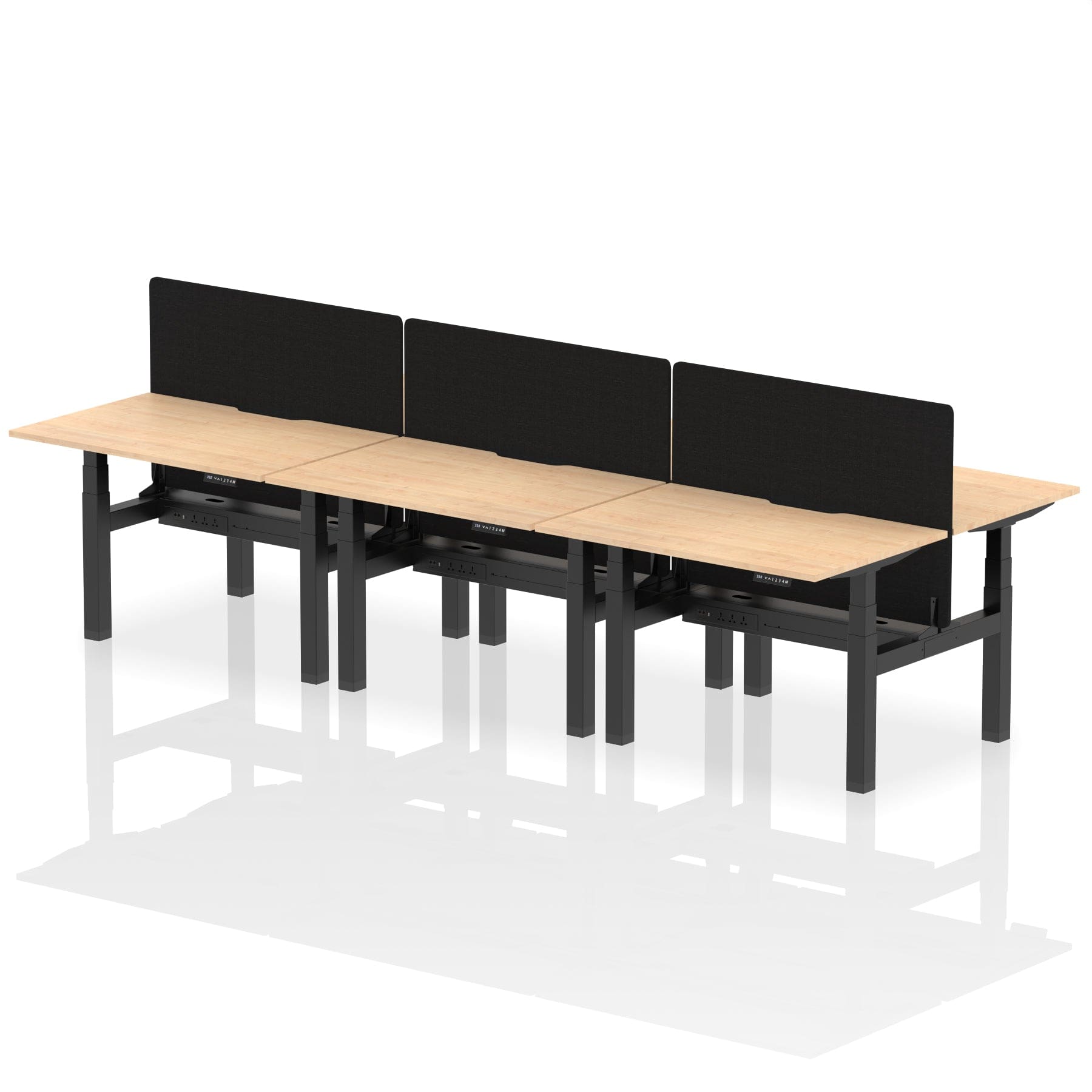 Air Back-to-Back Scalloped Edge Height Adjustable Bench Desk - 6 Person with Black Straight Screen - Image 7