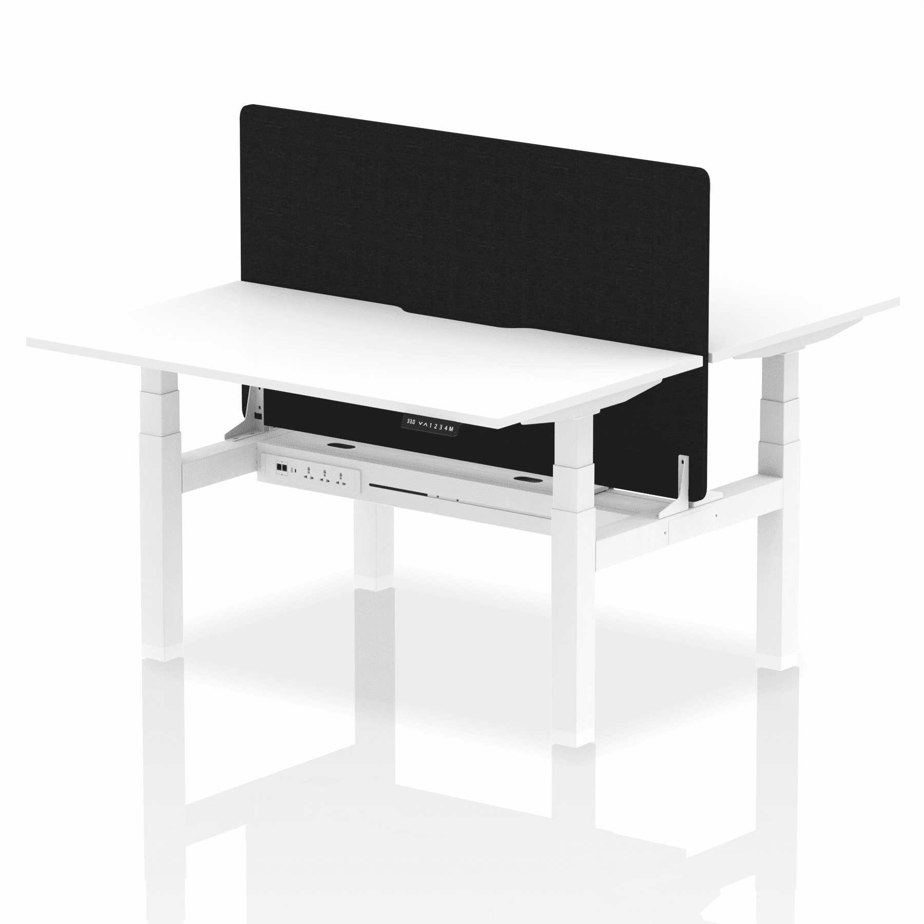 Air Back-to-Back Scalloped Edge Height Adjustable Bench Desk - 2 Person with Black Straight Screen - Image 36