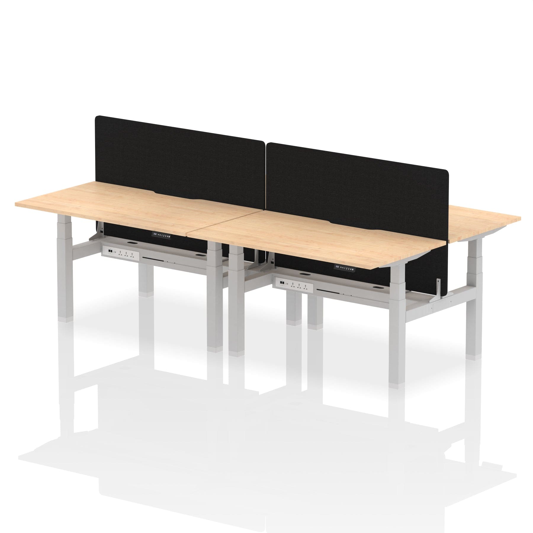 Air Back-to-Back Scalloped Edge Height Adjustable Bench Desk - 4 Person with Black Straight Screen - Image 26