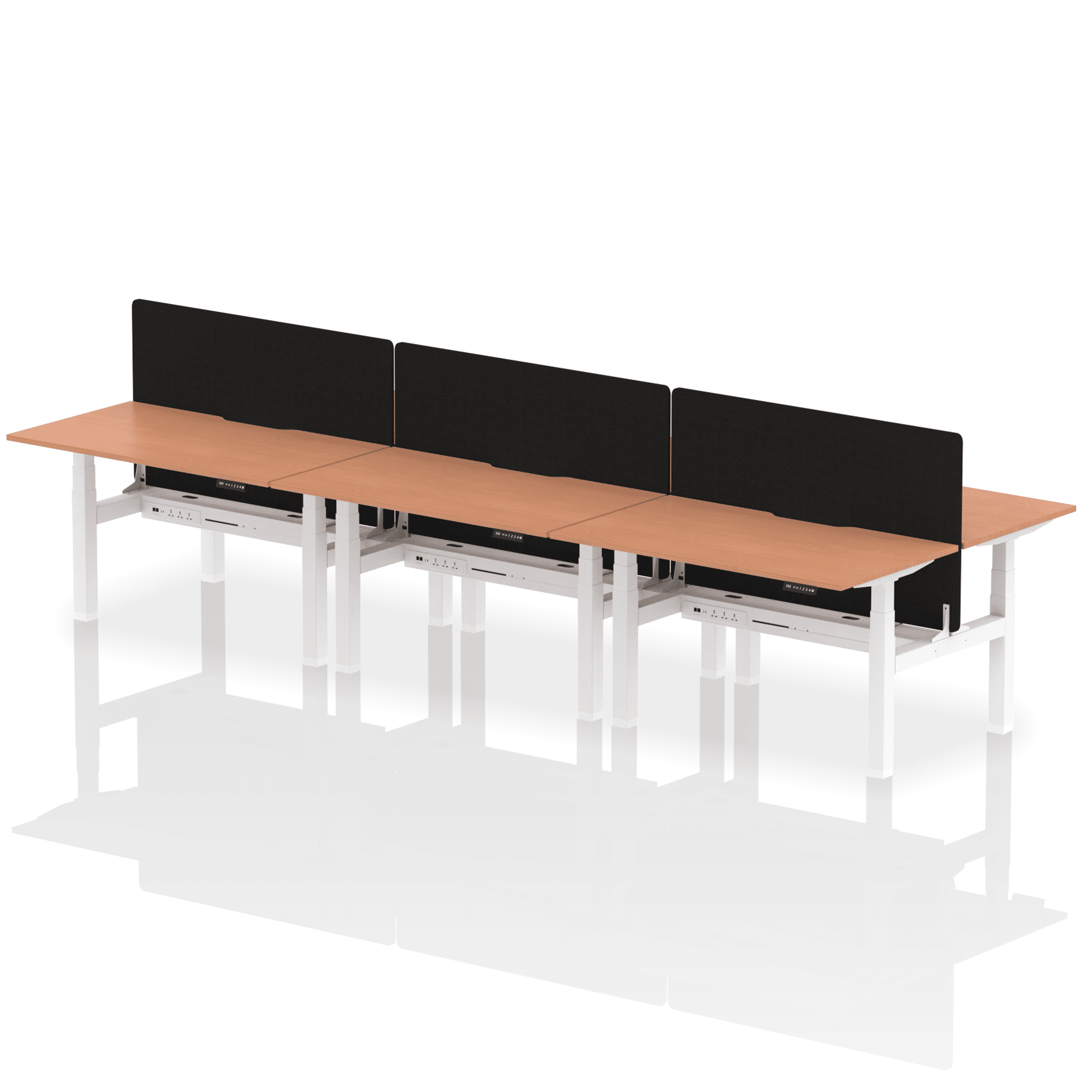 Air Back-to-Back Scalloped Edge Height Adjustable Bench Desk - 6 Person with Black Straight Screen - Image 21