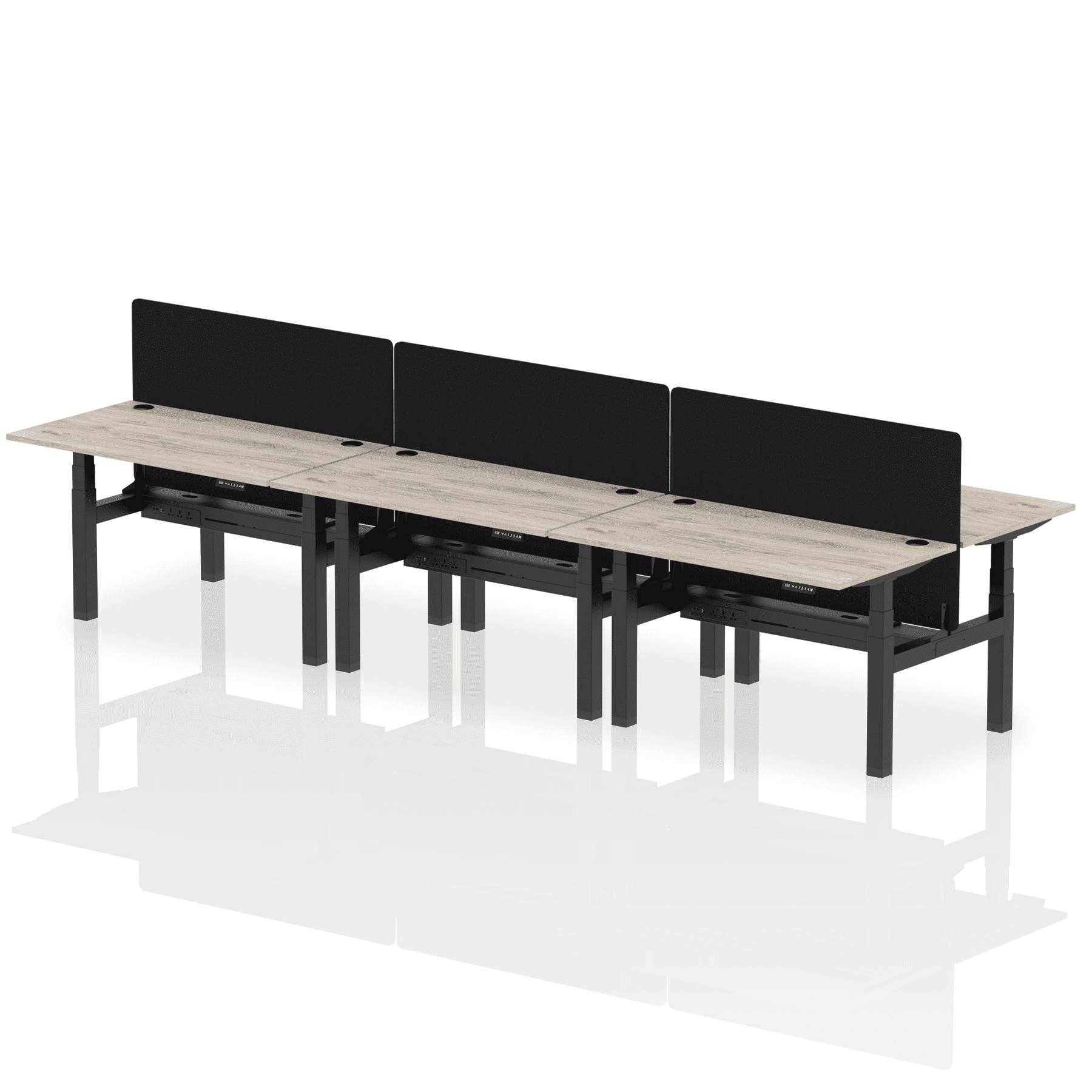 Air Back-to-Back Height Adjustable Bench Desk - 6 Person with Black Straight Screen - Image 22