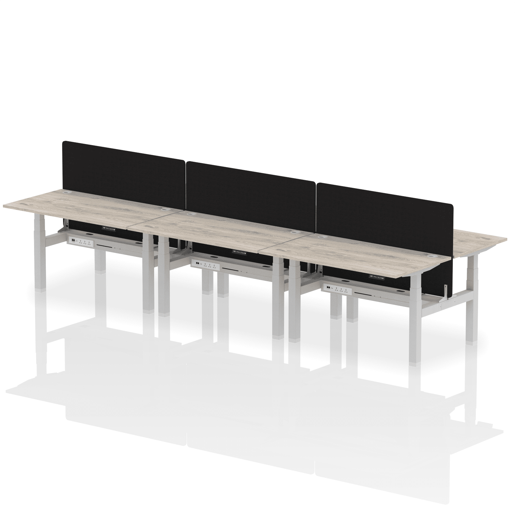 Air Back-to-Back Height Adjustable Bench Desk - 6 Person with Black Straight Screen - Image 23