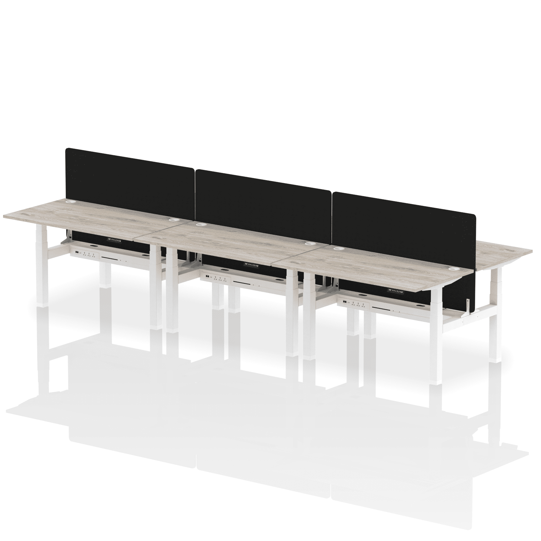 Air Back-to-Back Height Adjustable Bench Desk - 6 Person with Black Straight Screen - Image 24