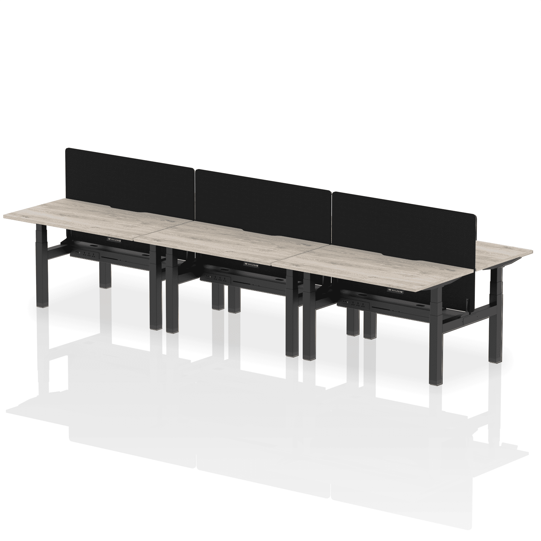 Air Back-to-Back Scalloped Edge Height Adjustable Bench Desk - 6 Person with Black Straight Screen - Image 22