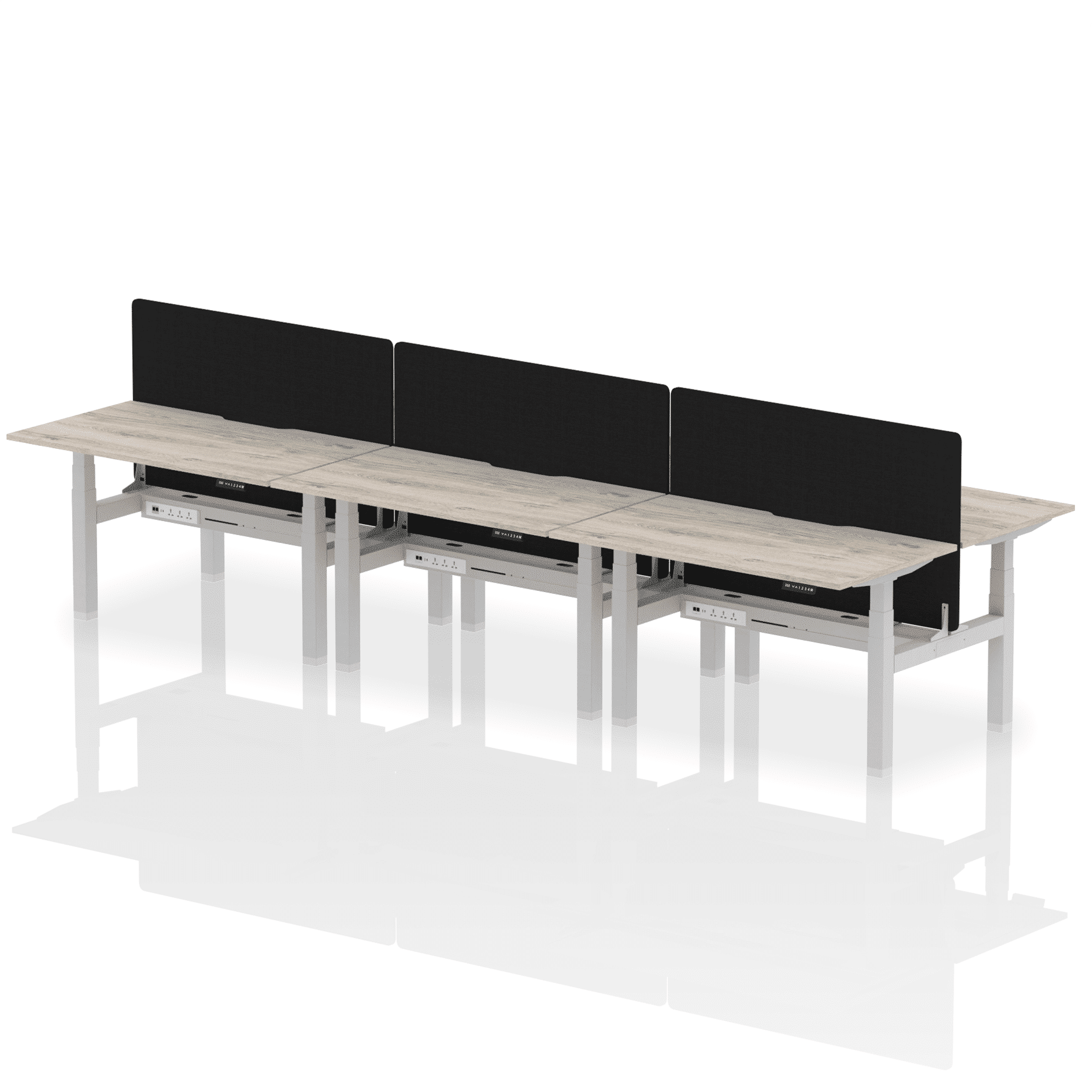 Air Back-to-Back Scalloped Edge Height Adjustable Bench Desk - 6 Person with Black Straight Screen - Image 23