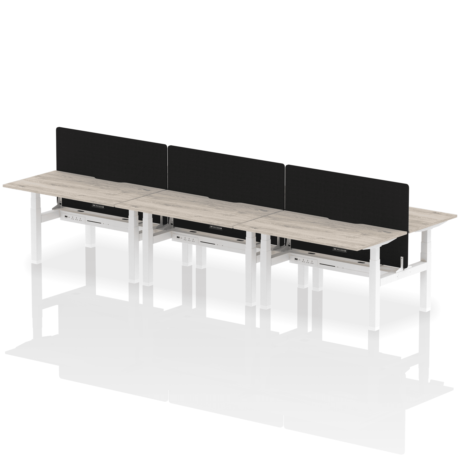 Air Back-to-Back Scalloped Edge Height Adjustable Bench Desk - 6 Person with Black Straight Screen - Image 24