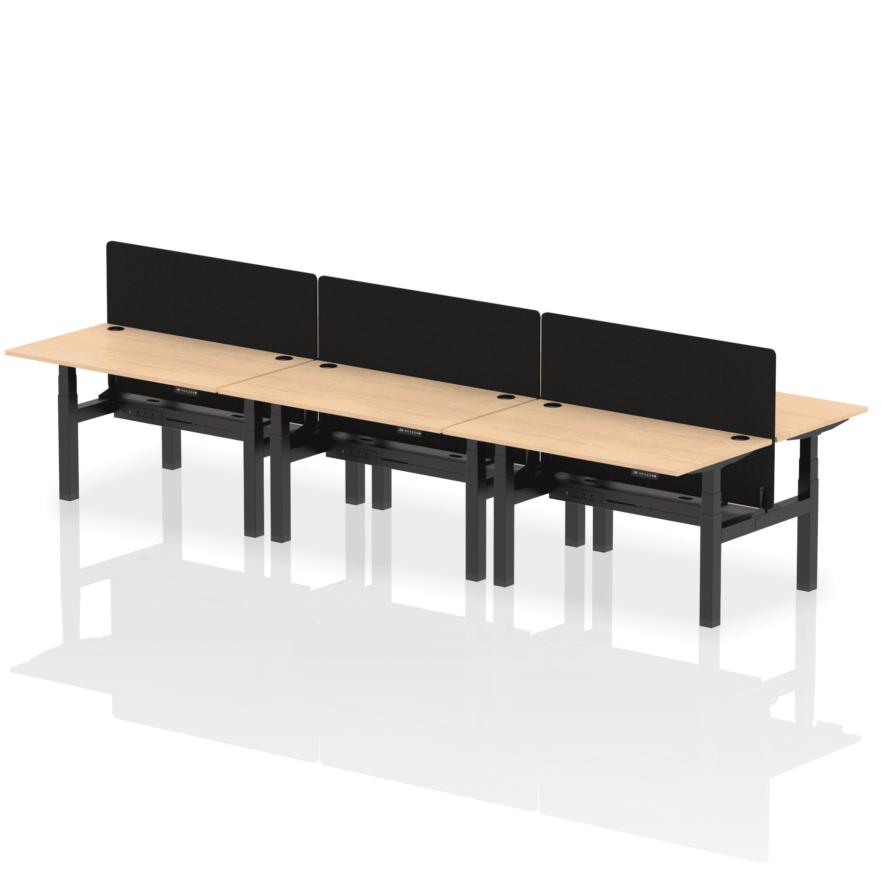 Air Back-to-Back Height Adjustable Bench Desk - 6 Person with Black Straight Screen - Image 25