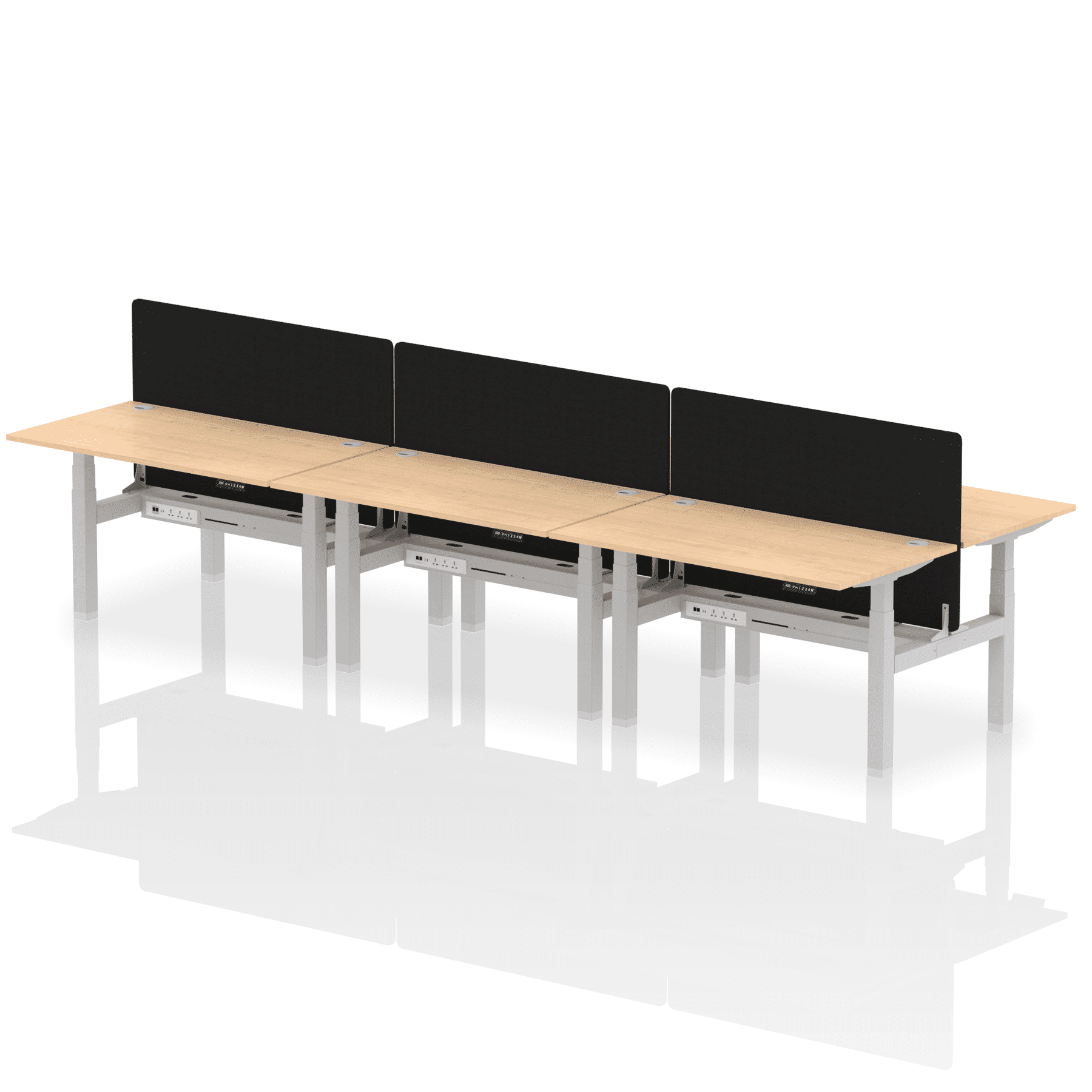 Air Back-to-Back Height Adjustable Bench Desk - 6 Person with Black Straight Screen - Image 26