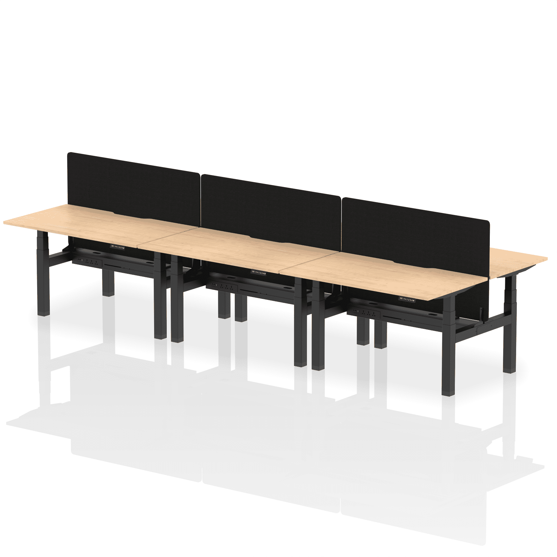 Air Back-to-Back Scalloped Edge Height Adjustable Bench Desk - 6 Person with Black Straight Screen - Image 25