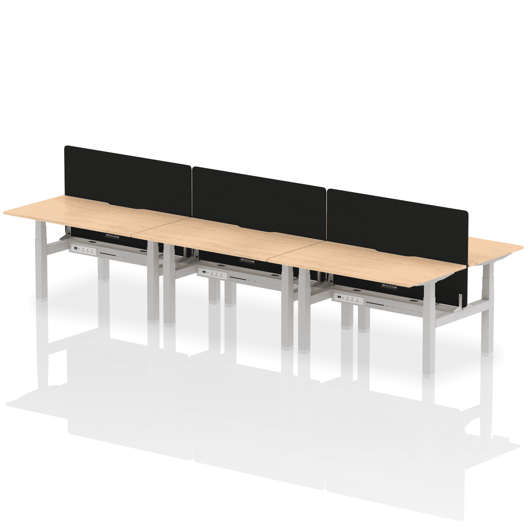 Air Back-to-Back Scalloped Edge Height Adjustable Bench Desk - 6 Person with Black Straight Screen - Image 26