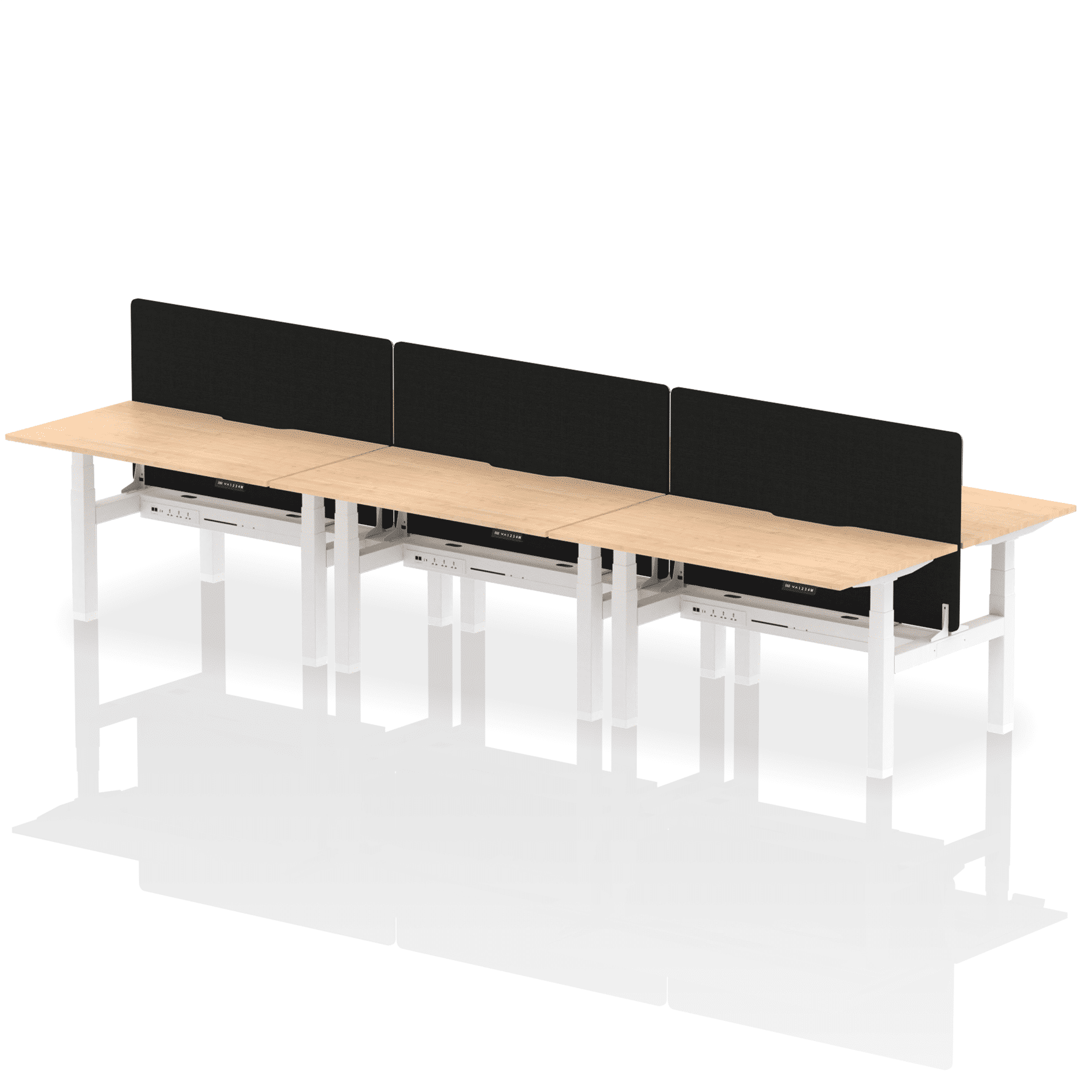 Air Back-to-Back Scalloped Edge Height Adjustable Bench Desk - 6 Person with Black Straight Screen - Image 27