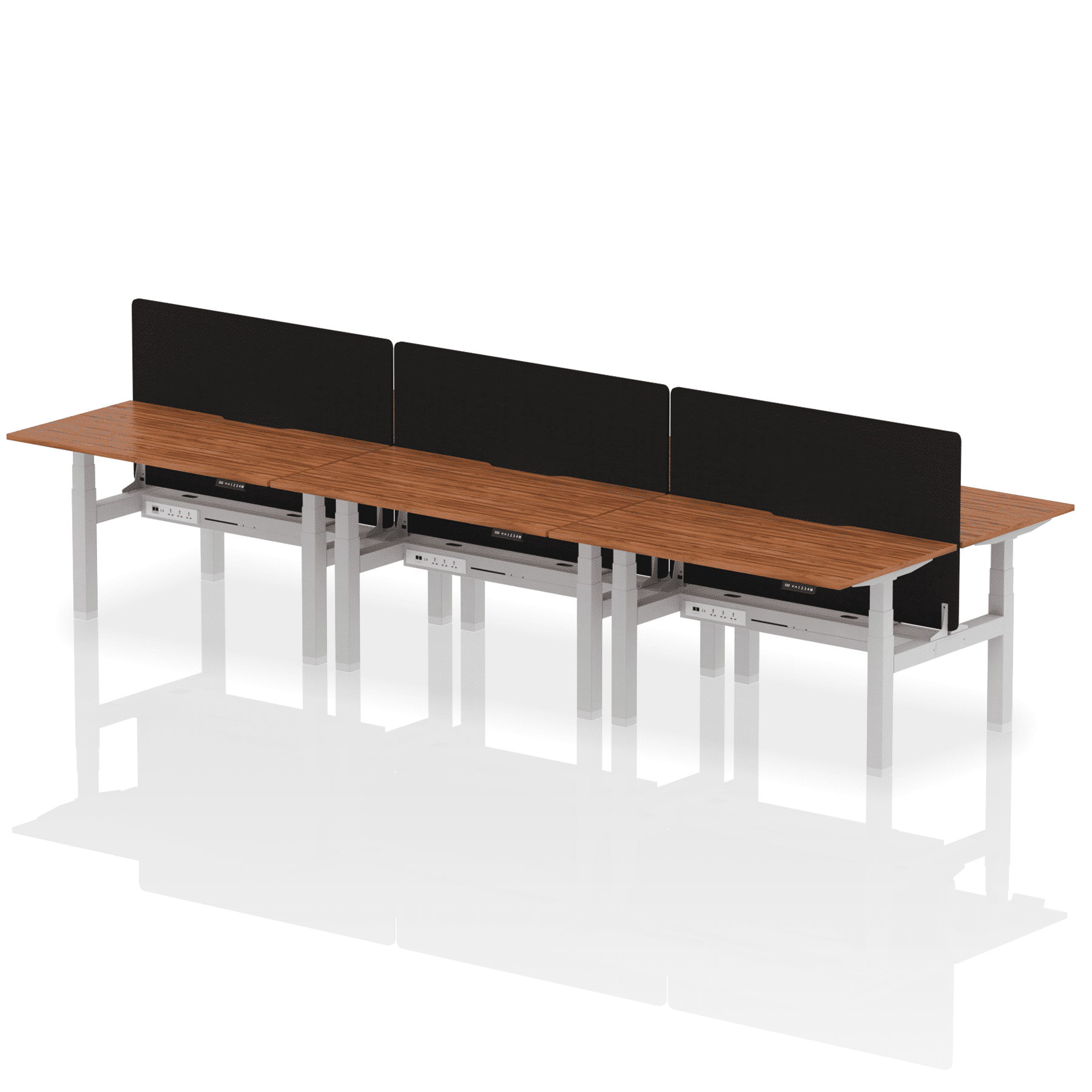 Air Back-to-Back Scalloped Edge Height Adjustable Bench Desk - 6 Person with Black Straight Screen - Image 32