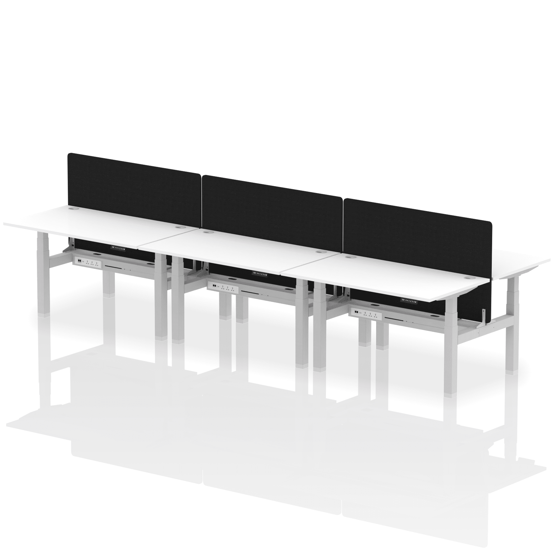 Air Back-to-Back Height Adjustable Bench Desk - 6 Person with Black Straight Screen - Image 35