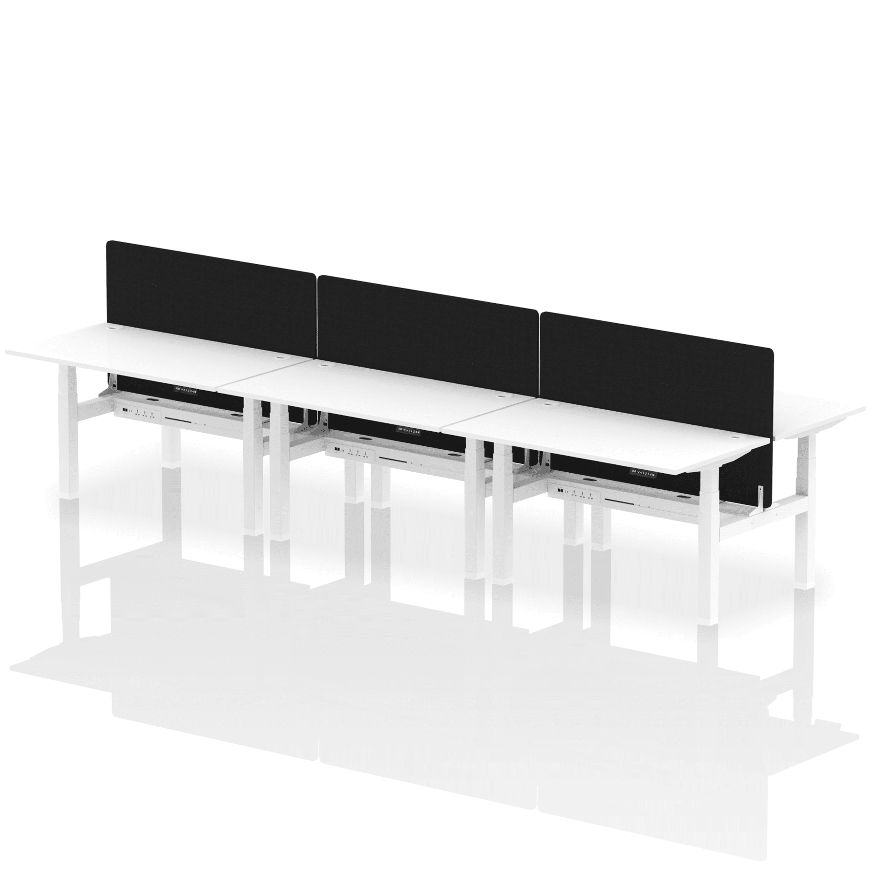Air Back-to-Back Height Adjustable Bench Desk - 6 Person with Black Straight Screen - Image 36