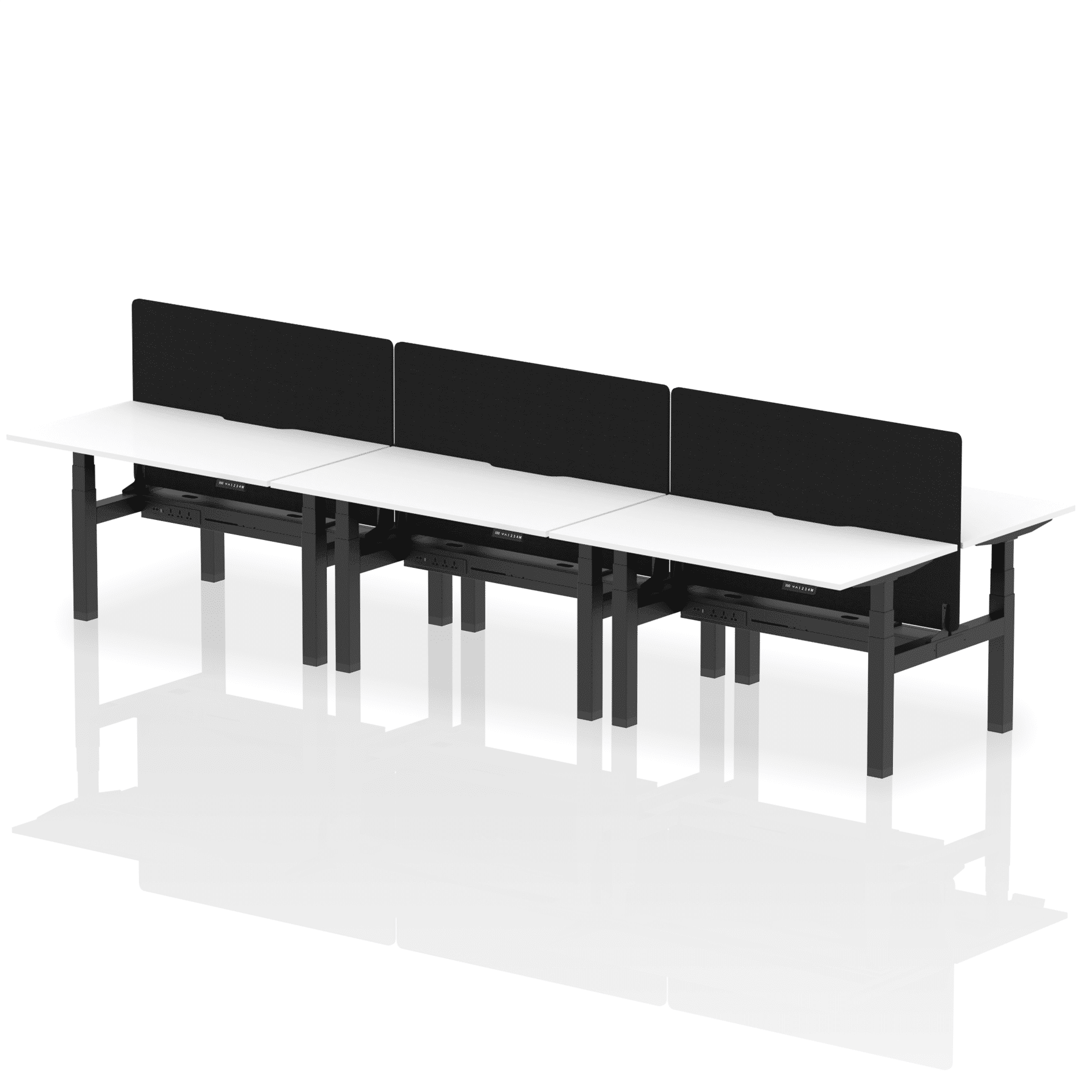 Air Back-to-Back Scalloped Edge Height Adjustable Bench Desk - 6 Person with Black Straight Screen - Image 34
