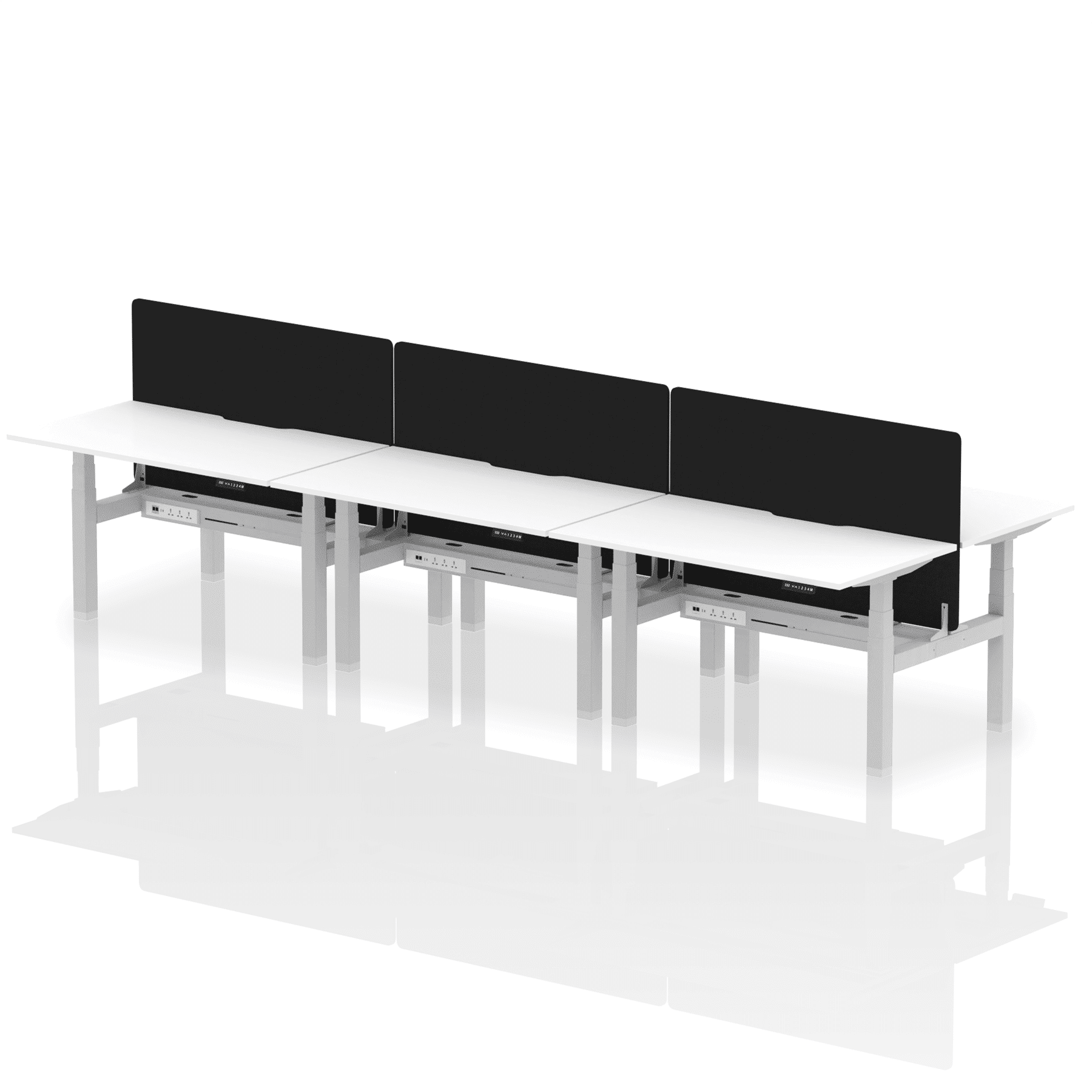 Air Back-to-Back Scalloped Edge Height Adjustable Bench Desk - 6 Person with Black Straight Screen - Image 35