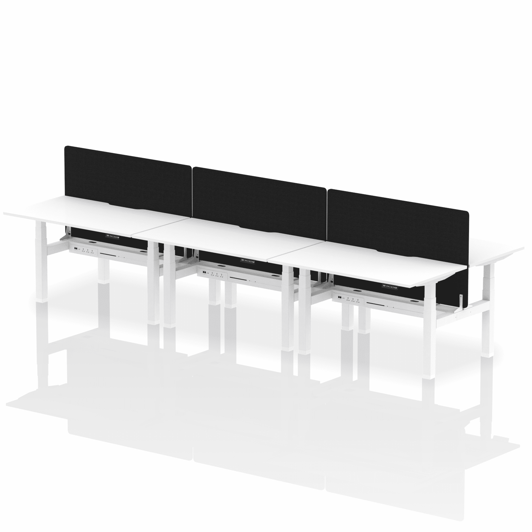 Air Back-to-Back Scalloped Edge Height Adjustable Bench Desk - 6 Person with Black Straight Screen - Image 36