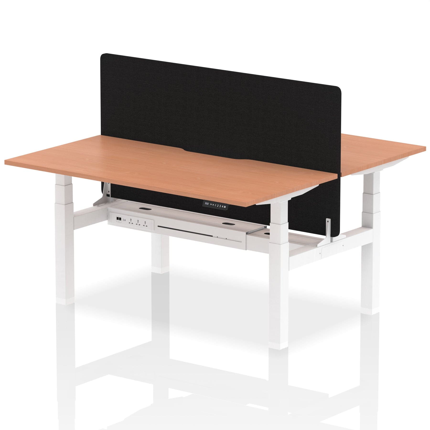 Air Back-to-Back Scalloped Edge Height Adjustable Bench Desk - 2 Person with Black Straight Screen - Image 39