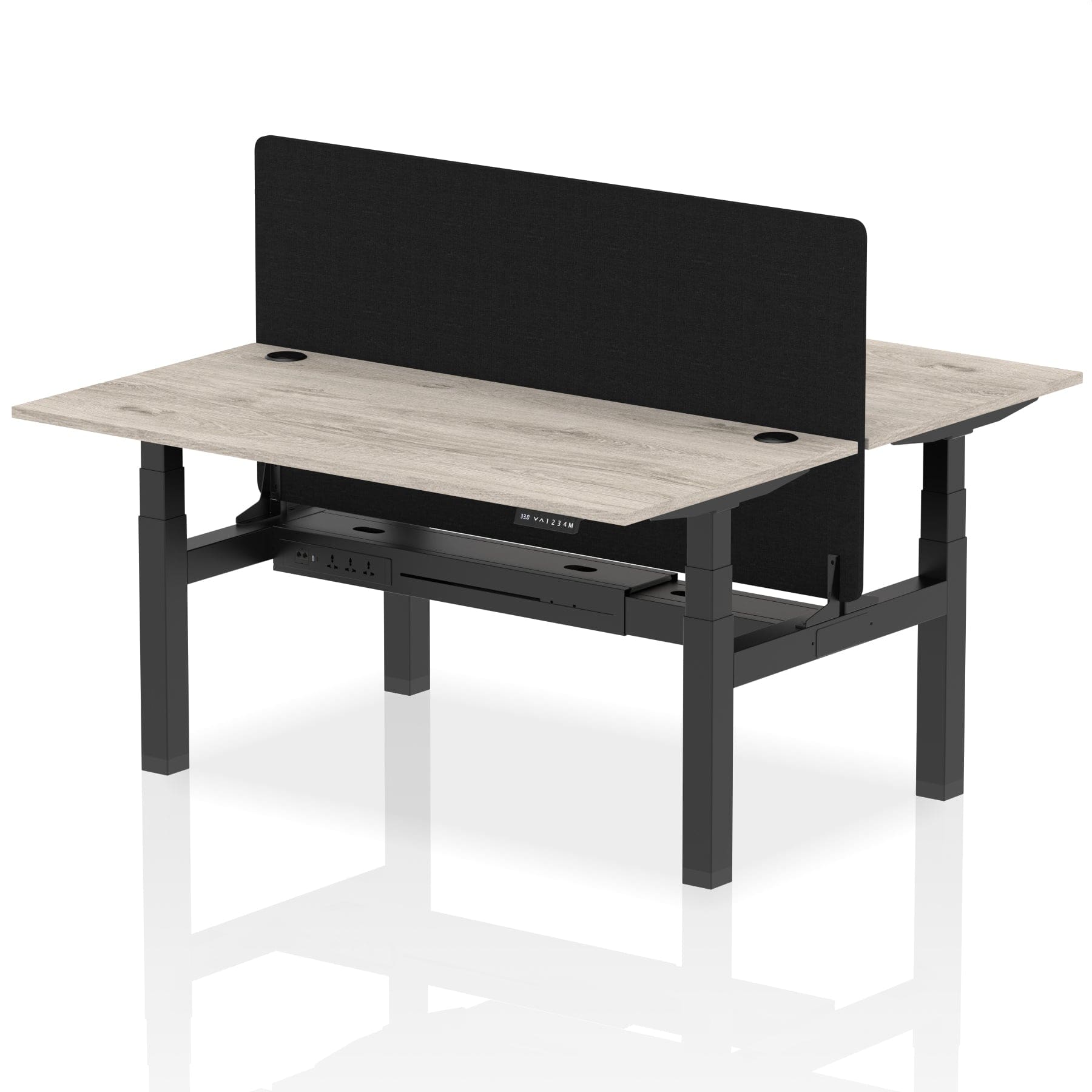 Air Back-to-Back Height Adjustable Bench Desk - 2 Person with Black Straight Screen - Image 40