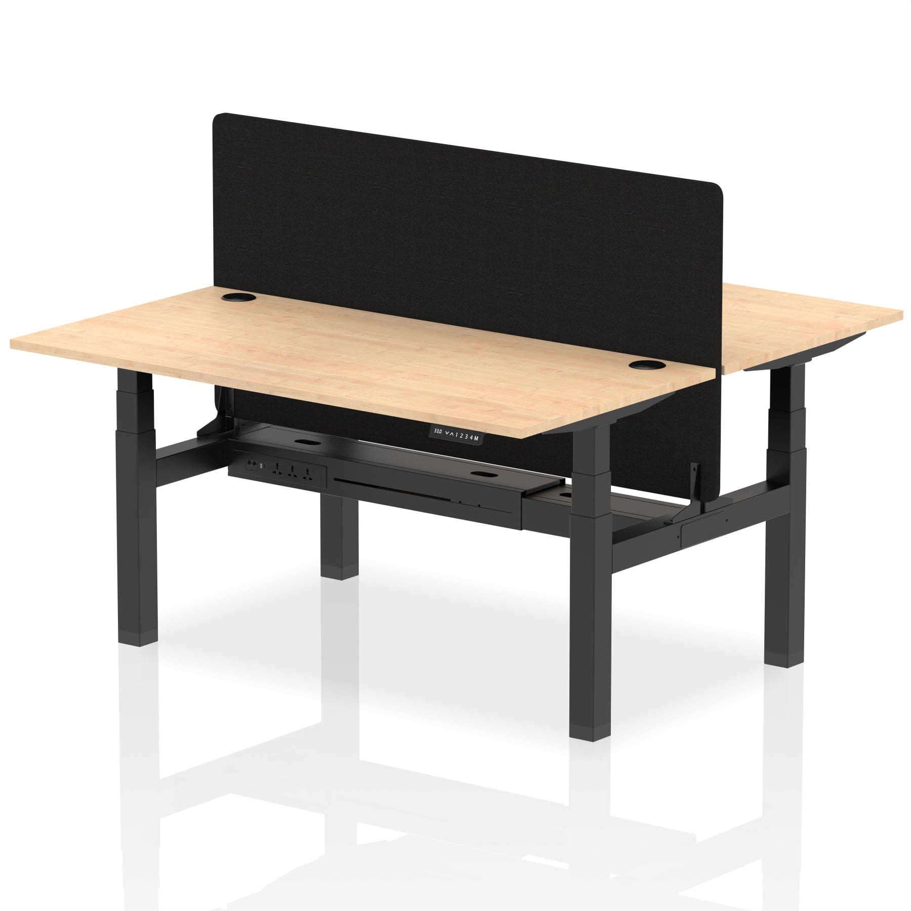 Air Back-to-Back Height Adjustable Bench Desk - 2 Person with Black Straight Screen - Image 43