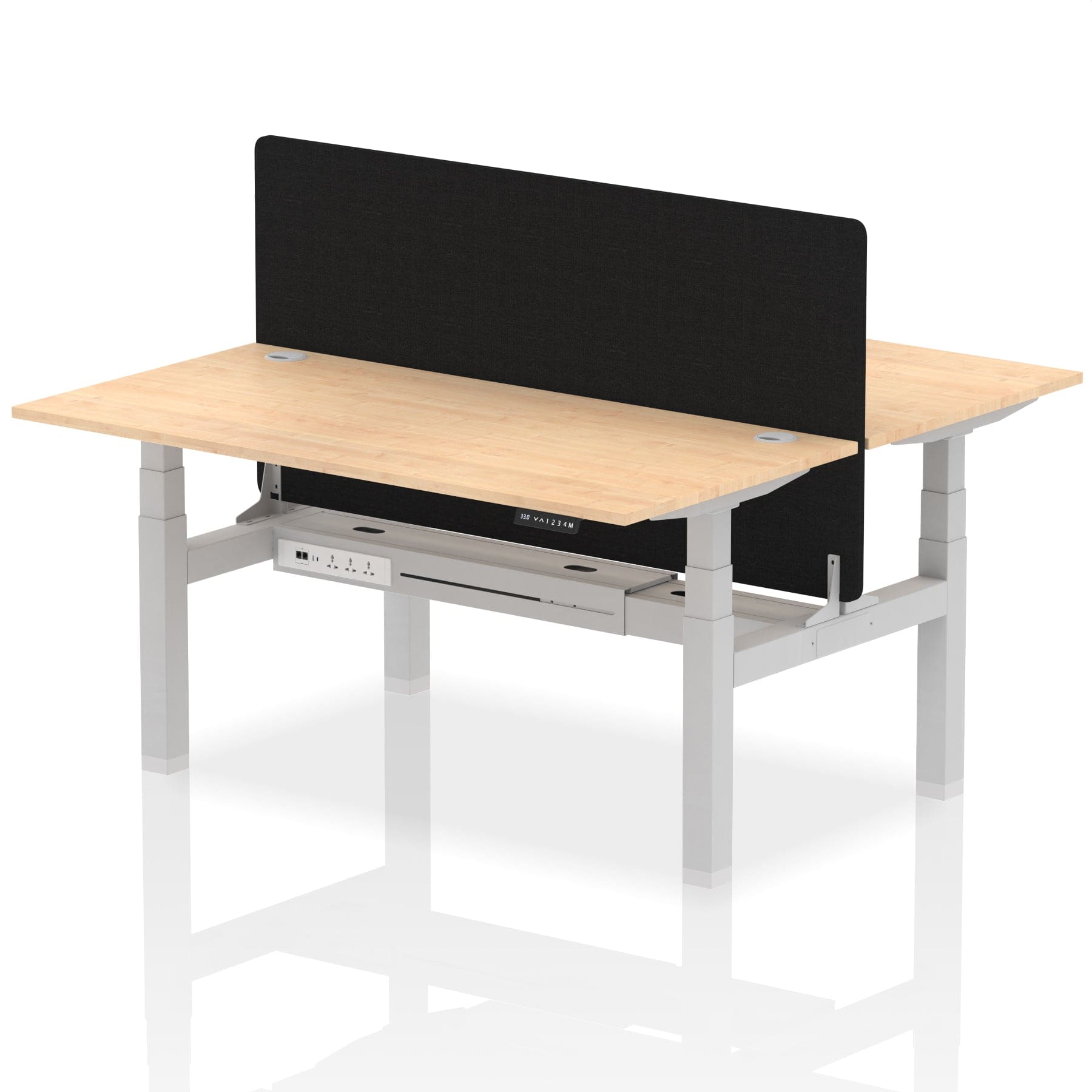 Air Back-to-Back Height Adjustable Bench Desk - 2 Person with Black Straight Screen - Image 44