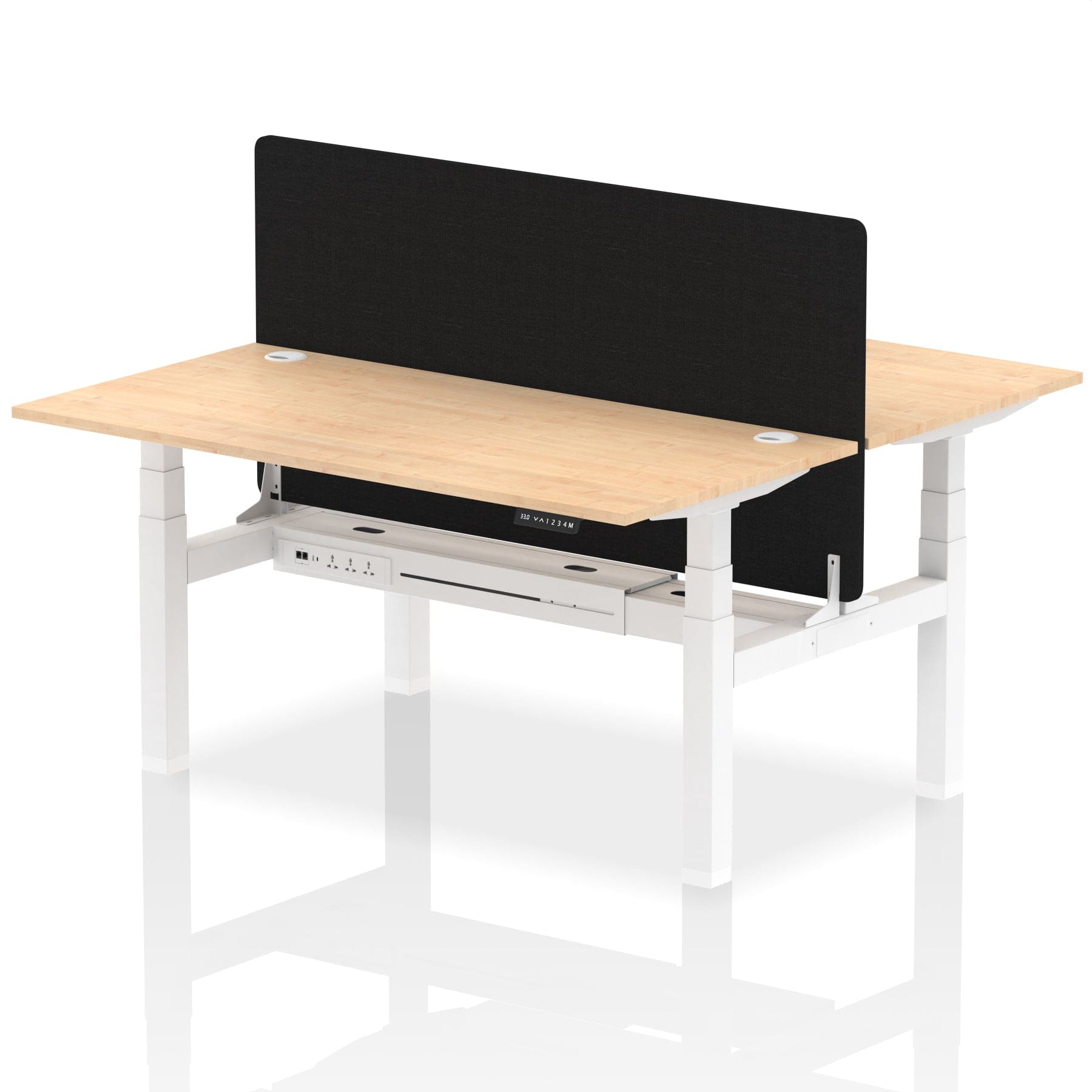 Air Back-to-Back Height Adjustable Bench Desk - 2 Person with Black Straight Screen - Image 45