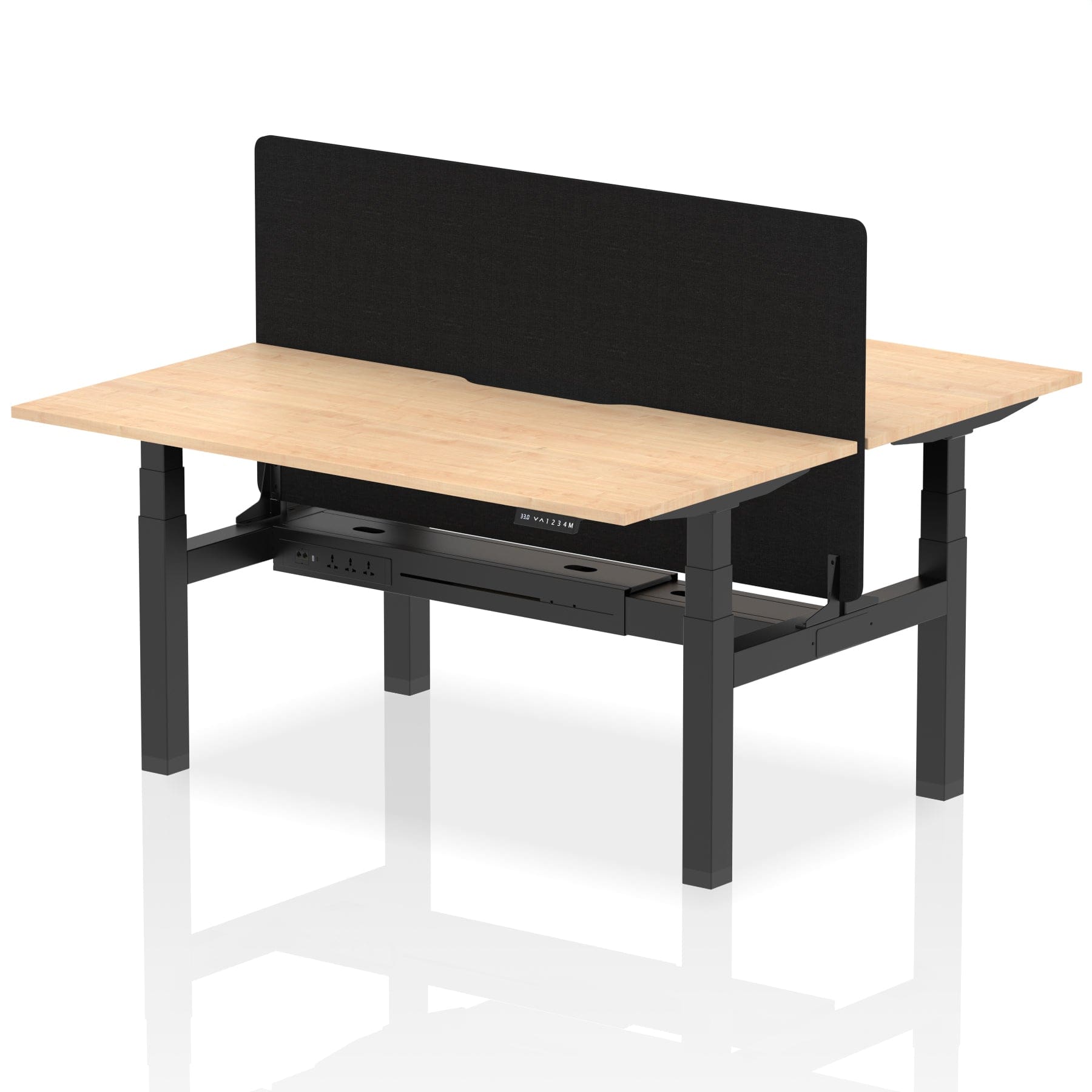 Air Back-to-Back Scalloped Edge Height Adjustable Bench Desk - 2 Person with Black Straight Screen - Image 42