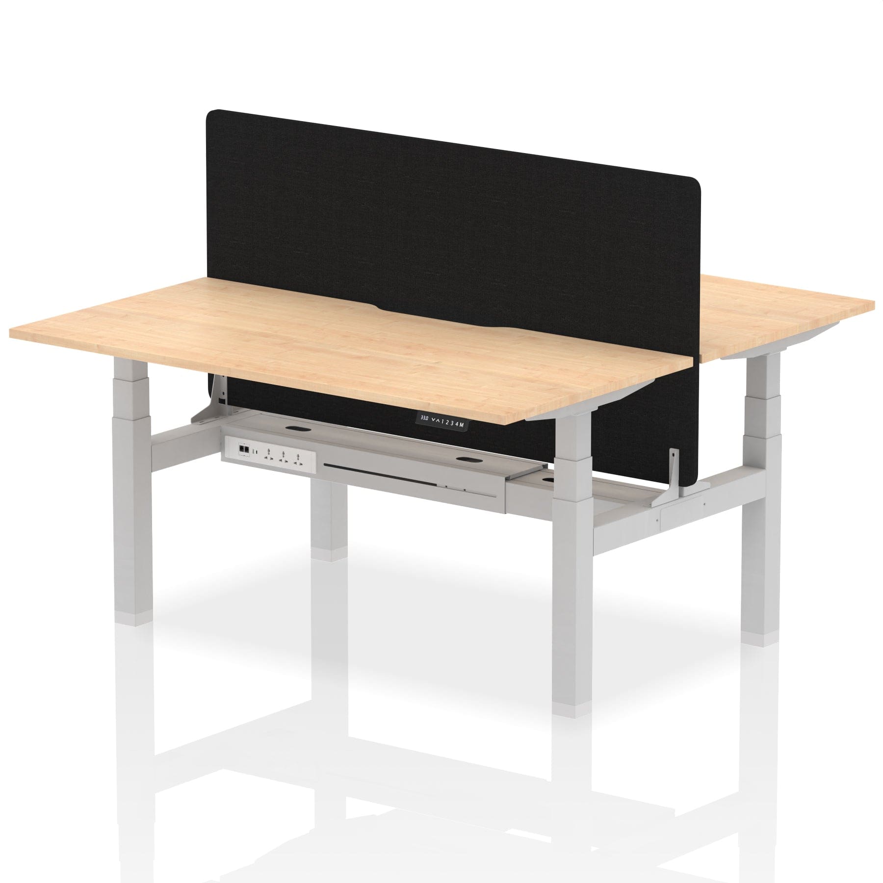 Air Back-to-Back Scalloped Edge Height Adjustable Bench Desk - 2 Person with Black Straight Screen - Image 43