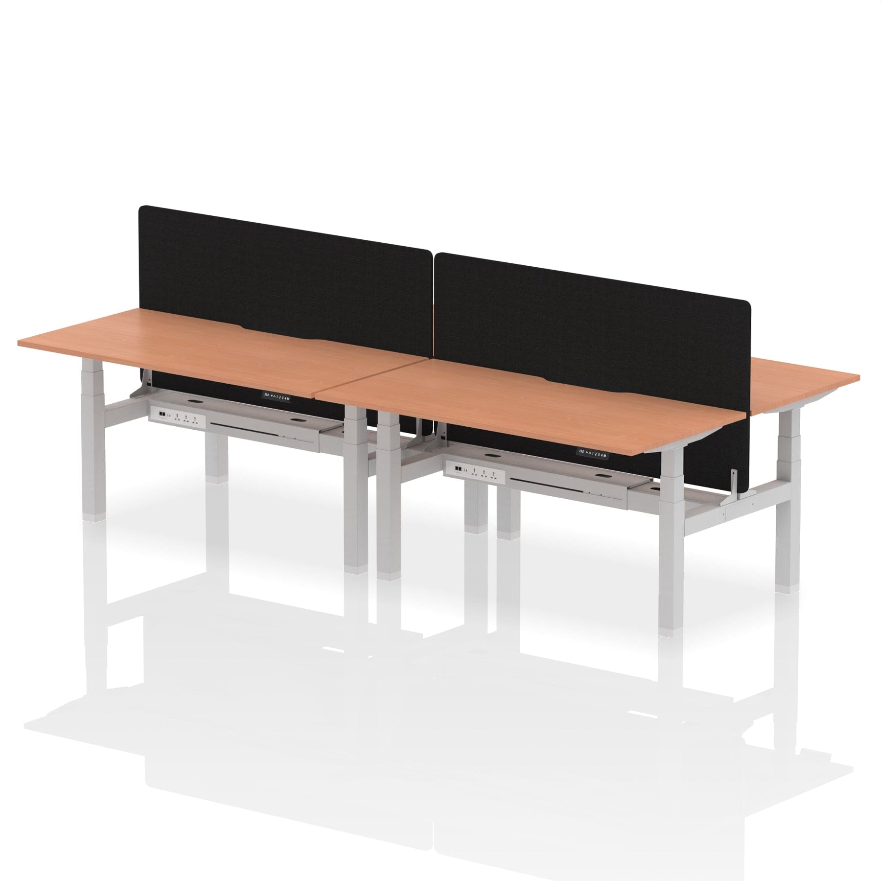 Air Back-to-Back Scalloped Edge Height Adjustable Bench Desk - 4 Person with Black Straight Screen - Image 38