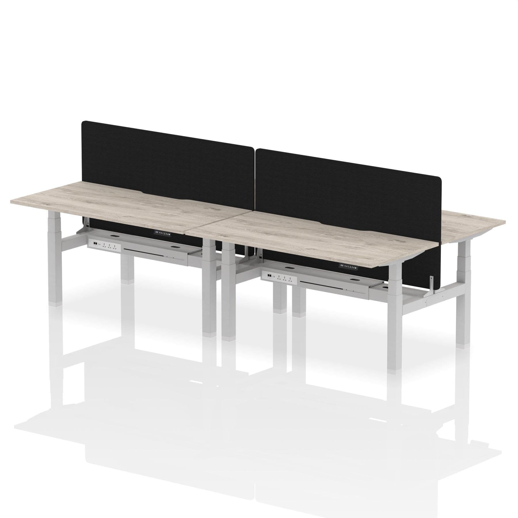 Air Back-to-Back Scalloped Edge Height Adjustable Bench Desk - 4 Person with Black Straight Screen - Image 41