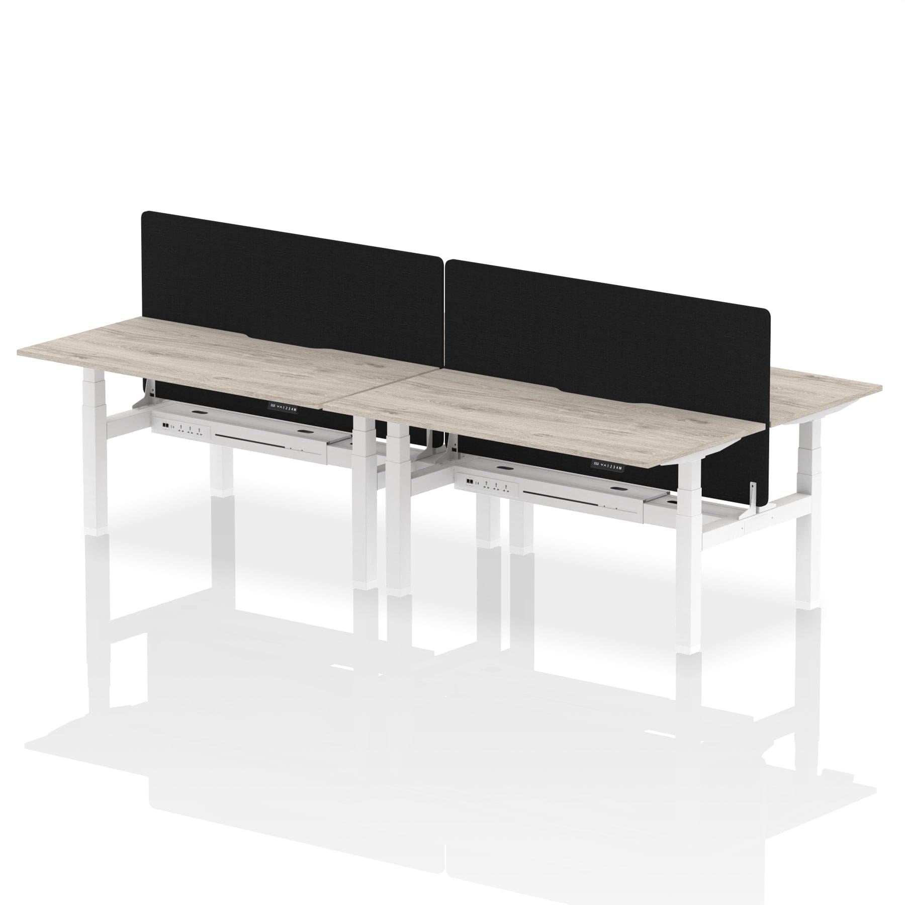 Air Back-to-Back Scalloped Edge Height Adjustable Bench Desk - 4 Person with Black Straight Screen - Image 42