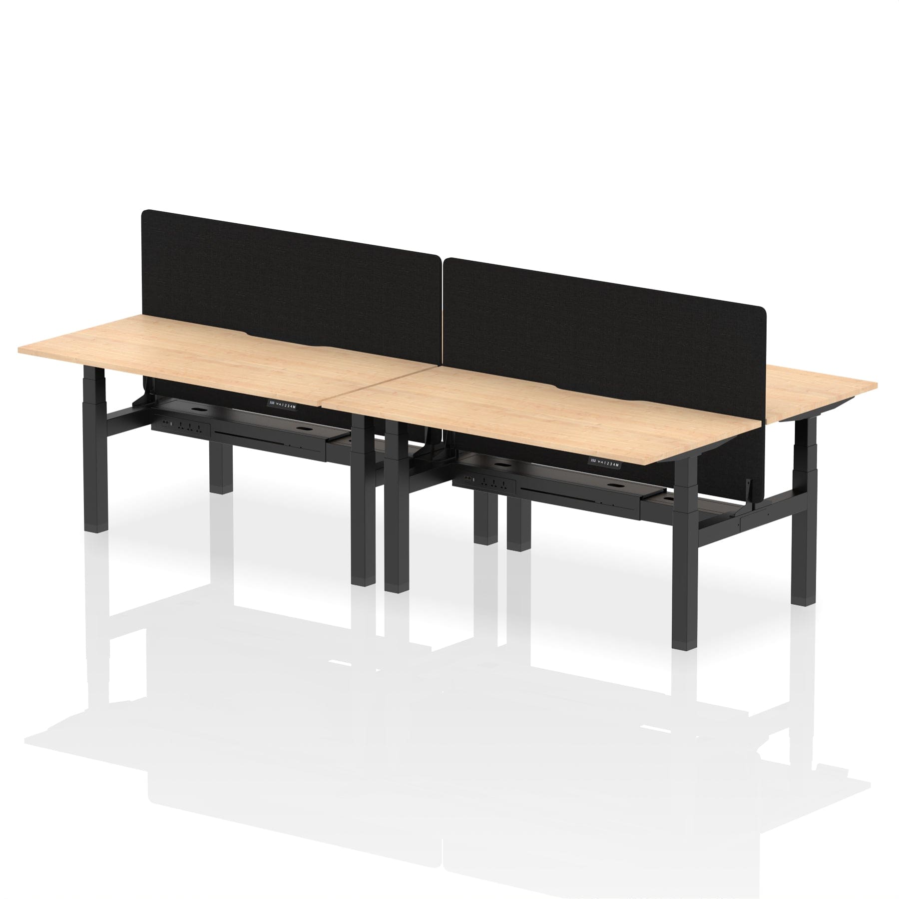 Air Back-to-Back Scalloped Edge Height Adjustable Bench Desk - 4 Person with Black Straight Screen - Image 43