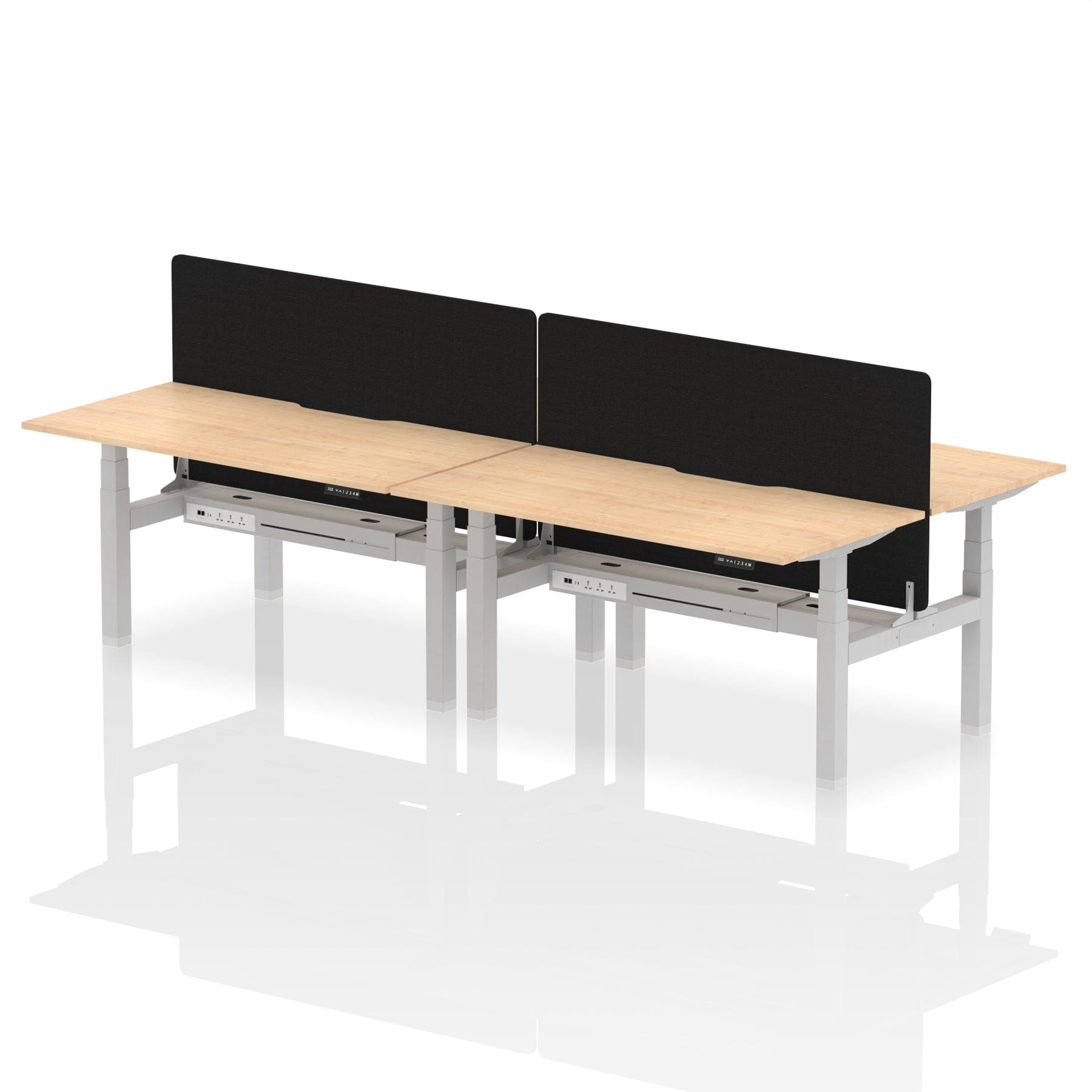 Air Back-to-Back Scalloped Edge Height Adjustable Bench Desk - 4 Person with Black Straight Screen - Image 44