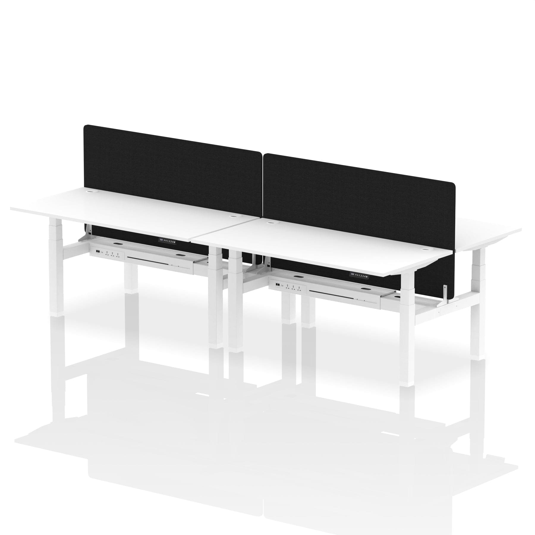 Air Back-to-Back Height Adjustable Bench Desk - 4 Person with Black Straight Screen - Image 54