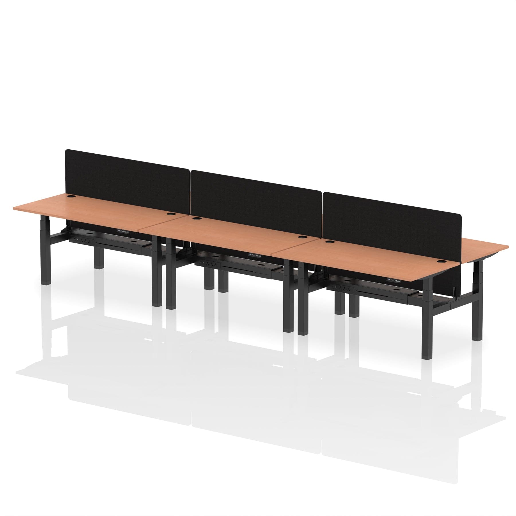 Air Back-to-Back Height Adjustable Bench Desk - 6 Person with Black Straight Screen - Image 37