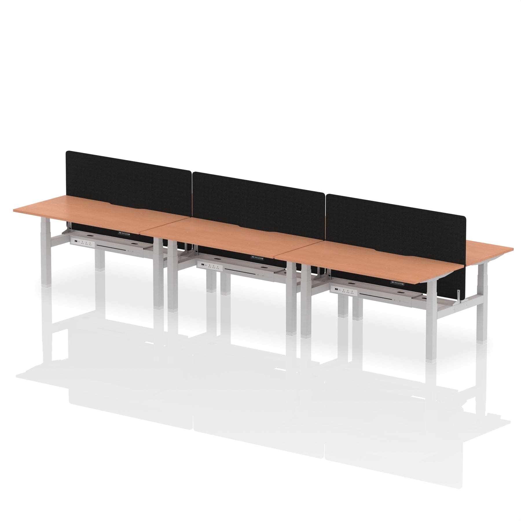 Air Back-to-Back Scalloped Edge Height Adjustable Bench Desk - 6 Person with Black Straight Screen - Image 38