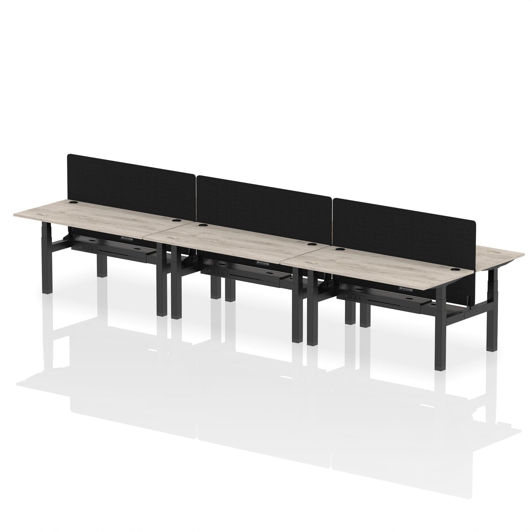 Air Back-to-Back Height Adjustable Bench Desk - 6 Person with Black Straight Screen - Image 40