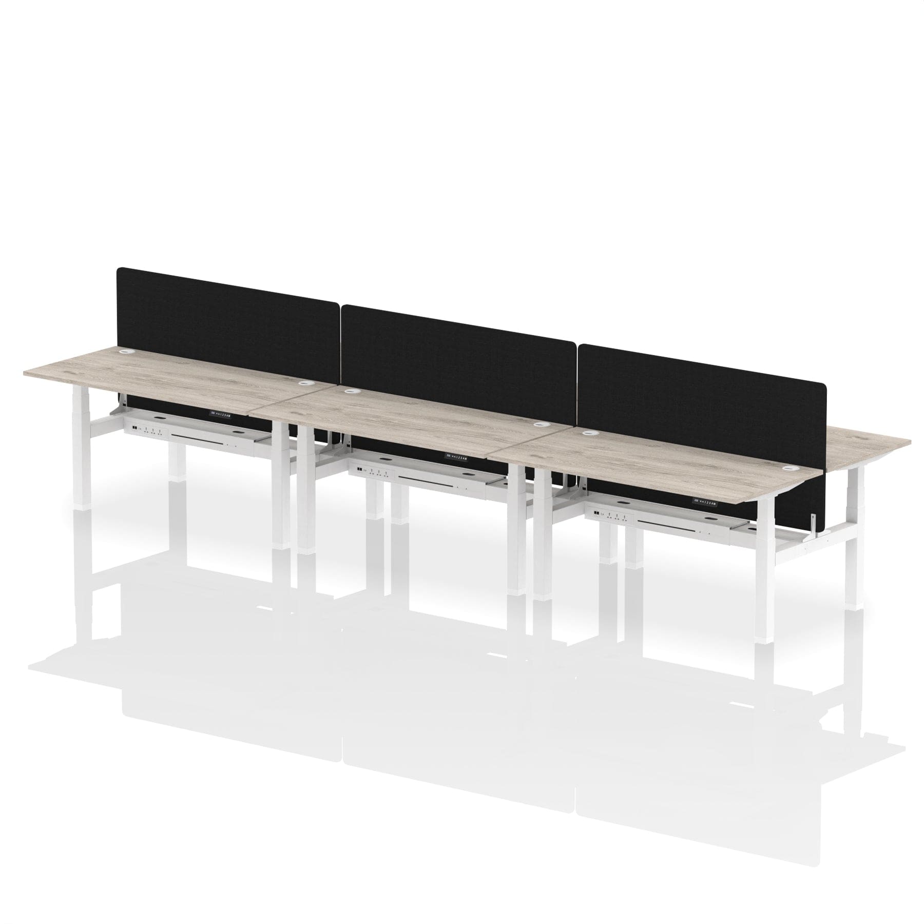 Air Back-to-Back Height Adjustable Bench Desk - 6 Person with Black Straight Screen - Image 42