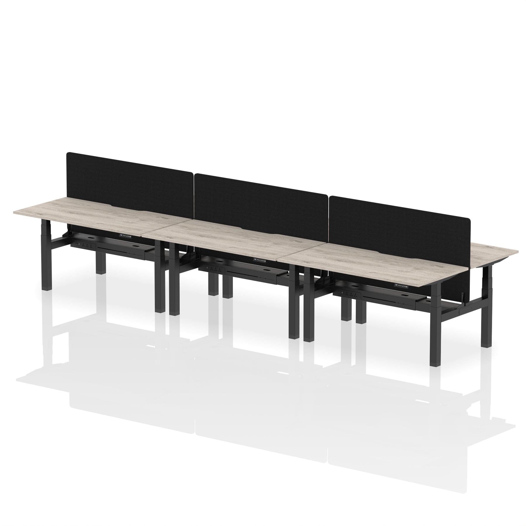 Air Back-to-Back Scalloped Edge Height Adjustable Bench Desk - 6 Person with Black Straight Screen - Image 40
