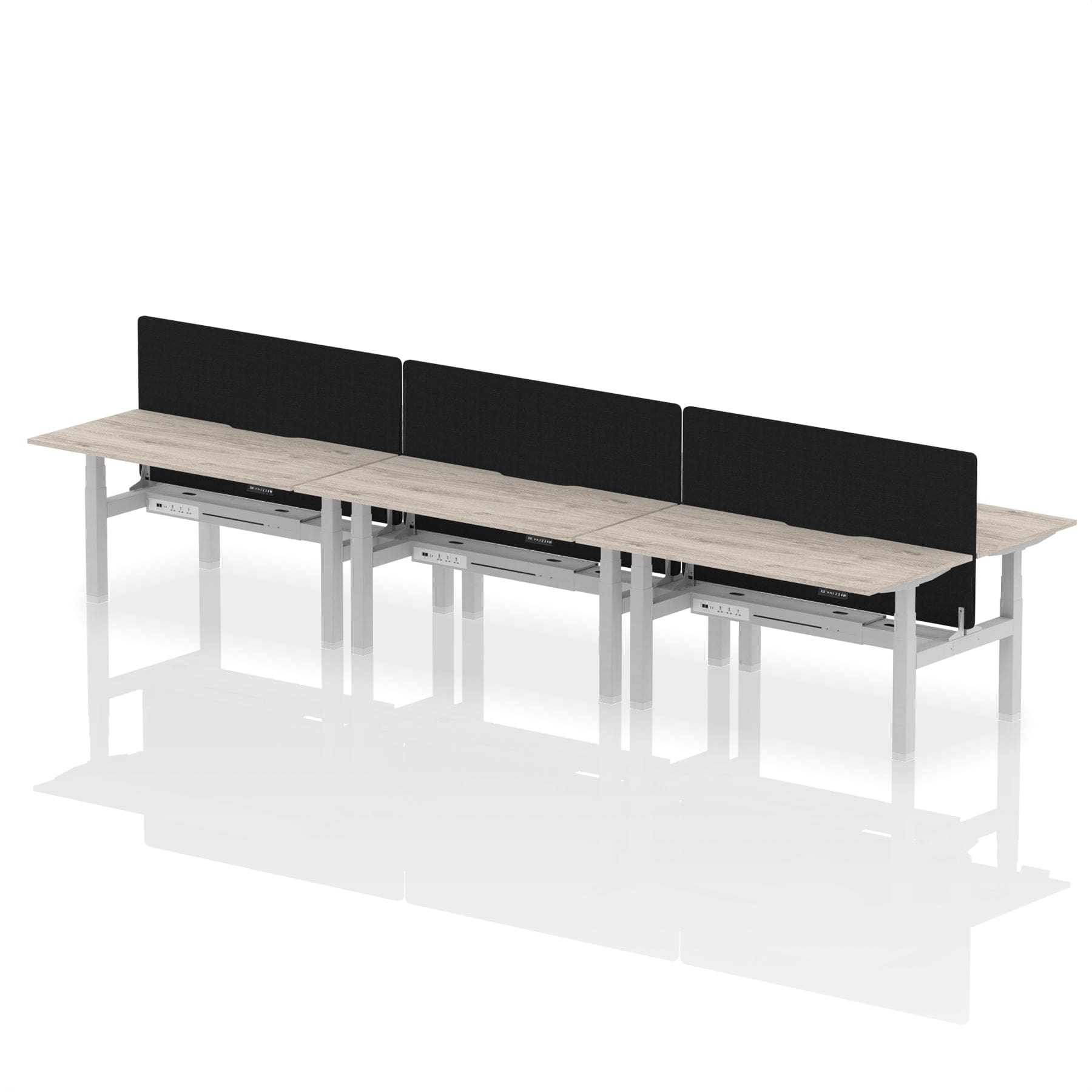 Air Back-to-Back Scalloped Edge Height Adjustable Bench Desk - 6 Person with Black Straight Screen - Image 41