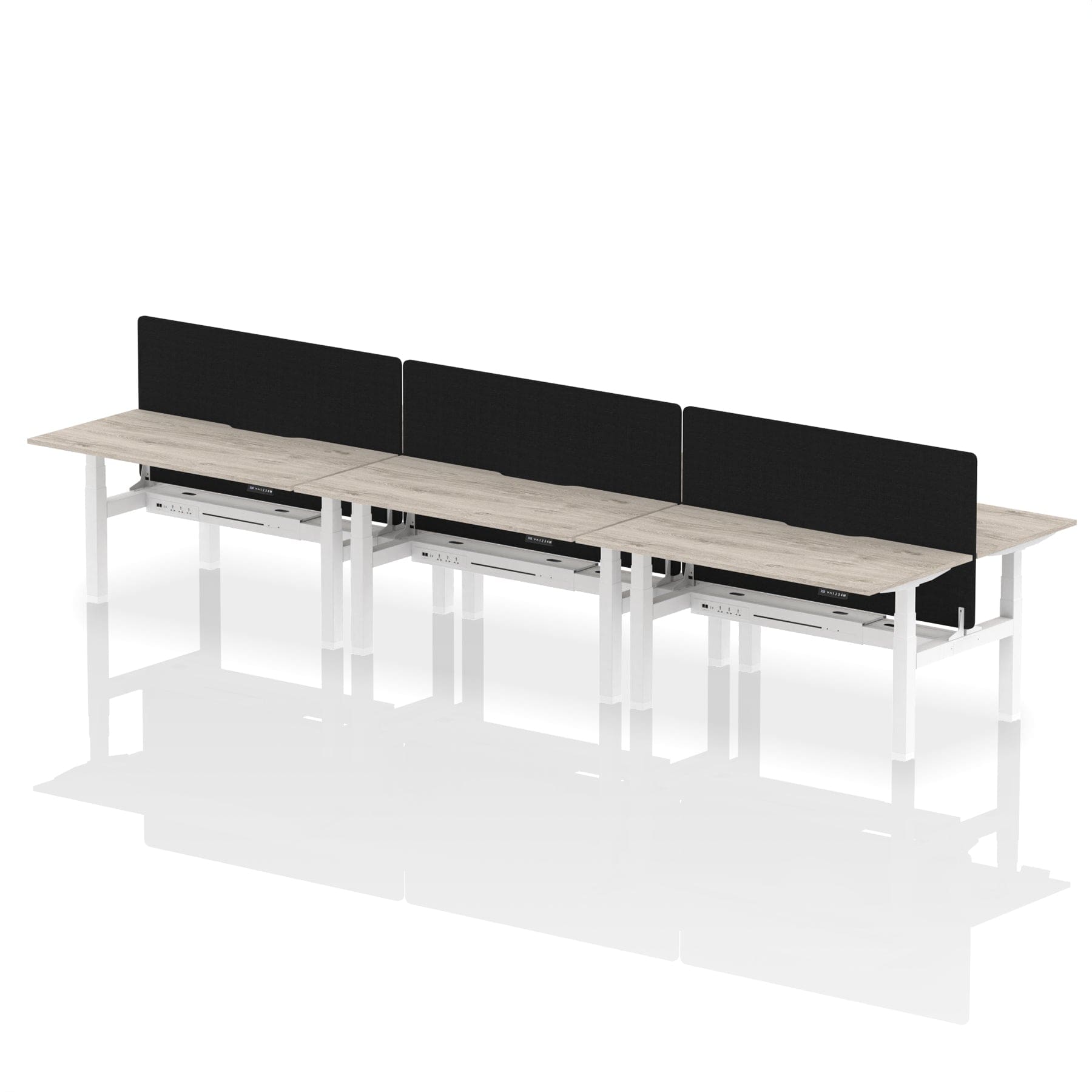 Air Back-to-Back Scalloped Edge Height Adjustable Bench Desk - 6 Person with Black Straight Screen - Image 42