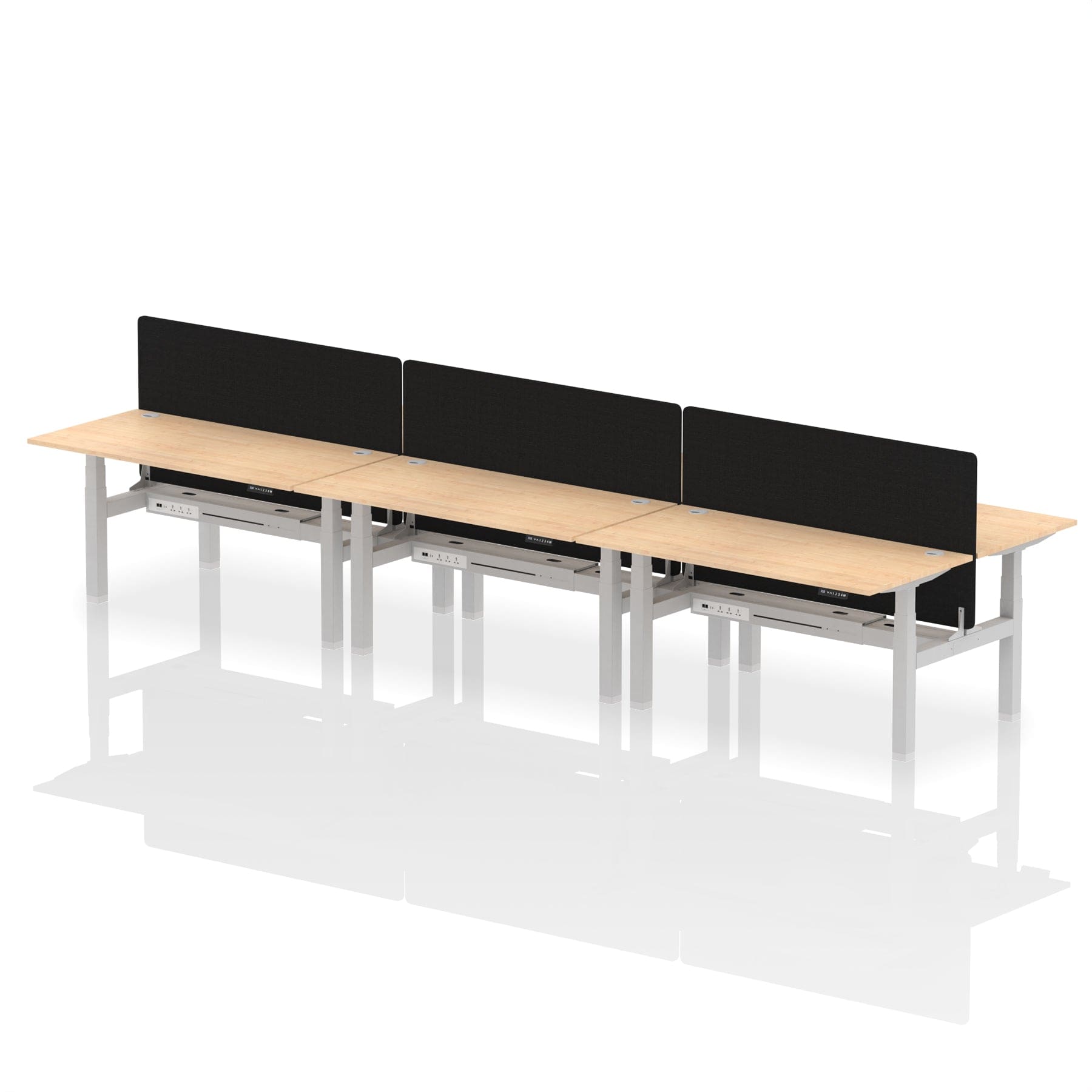 Air Back-to-Back Height Adjustable Bench Desk - 6 Person with Black Straight Screen - Image 44