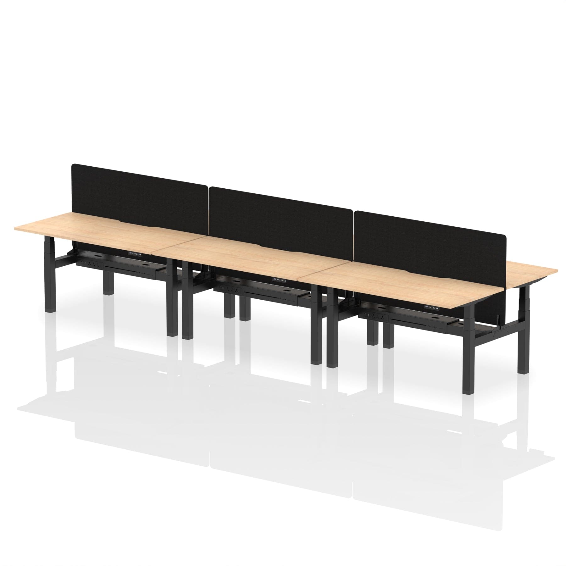 Air Back-to-Back Scalloped Edge Height Adjustable Bench Desk - 6 Person with Black Straight Screen - Image 43