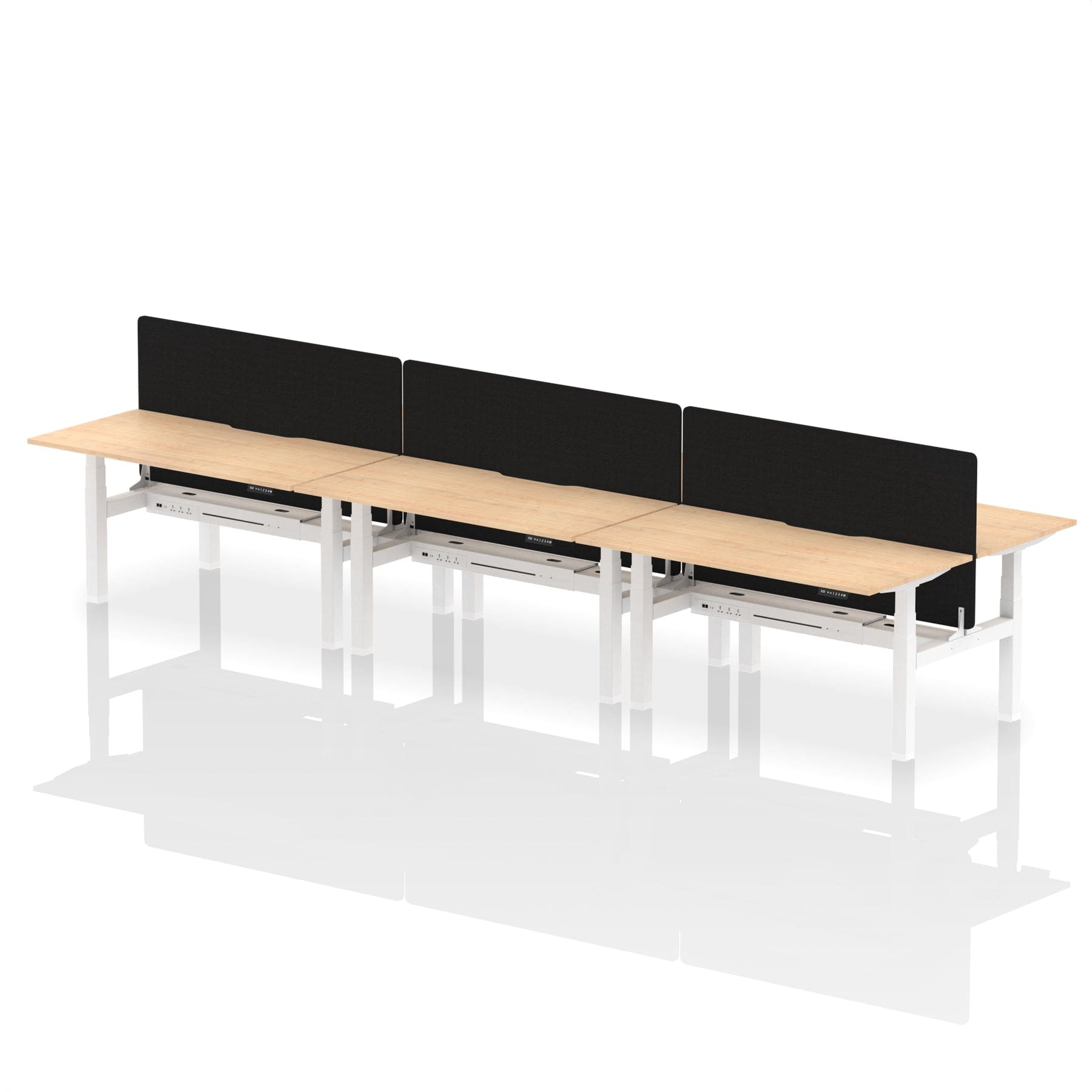 Air Back-to-Back Scalloped Edge Height Adjustable Bench Desk - 6 Person with Black Straight Screen - Image 45