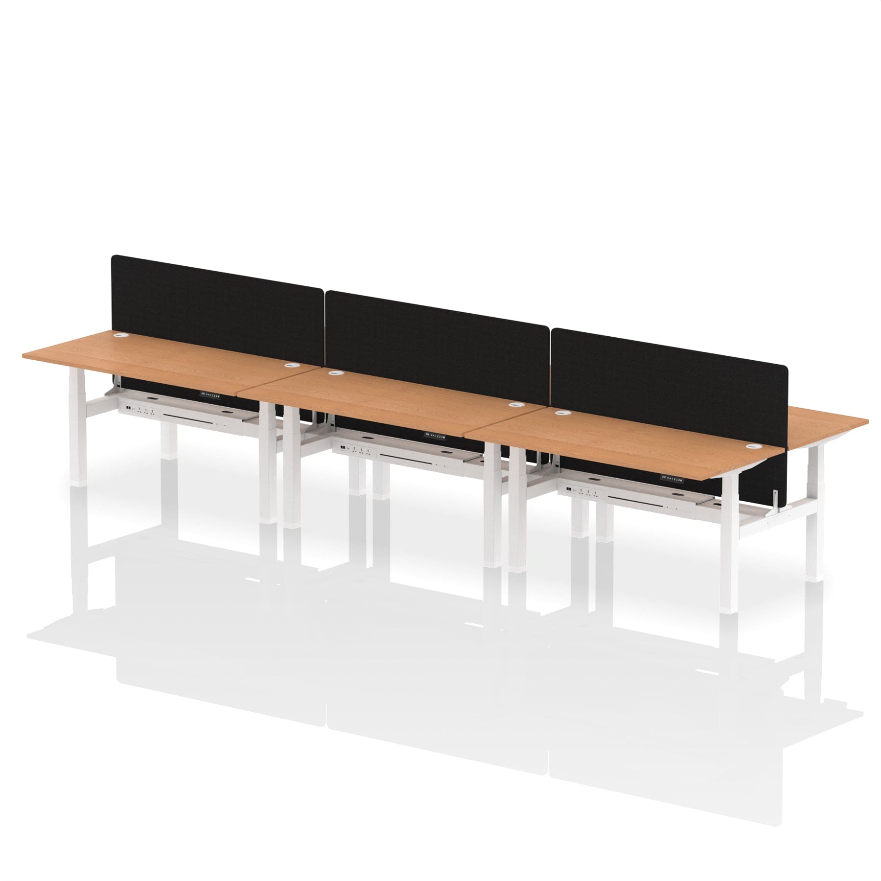 Air Back-to-Back Height Adjustable Bench Desk - 6 Person with Black Straight Screen - Image 48