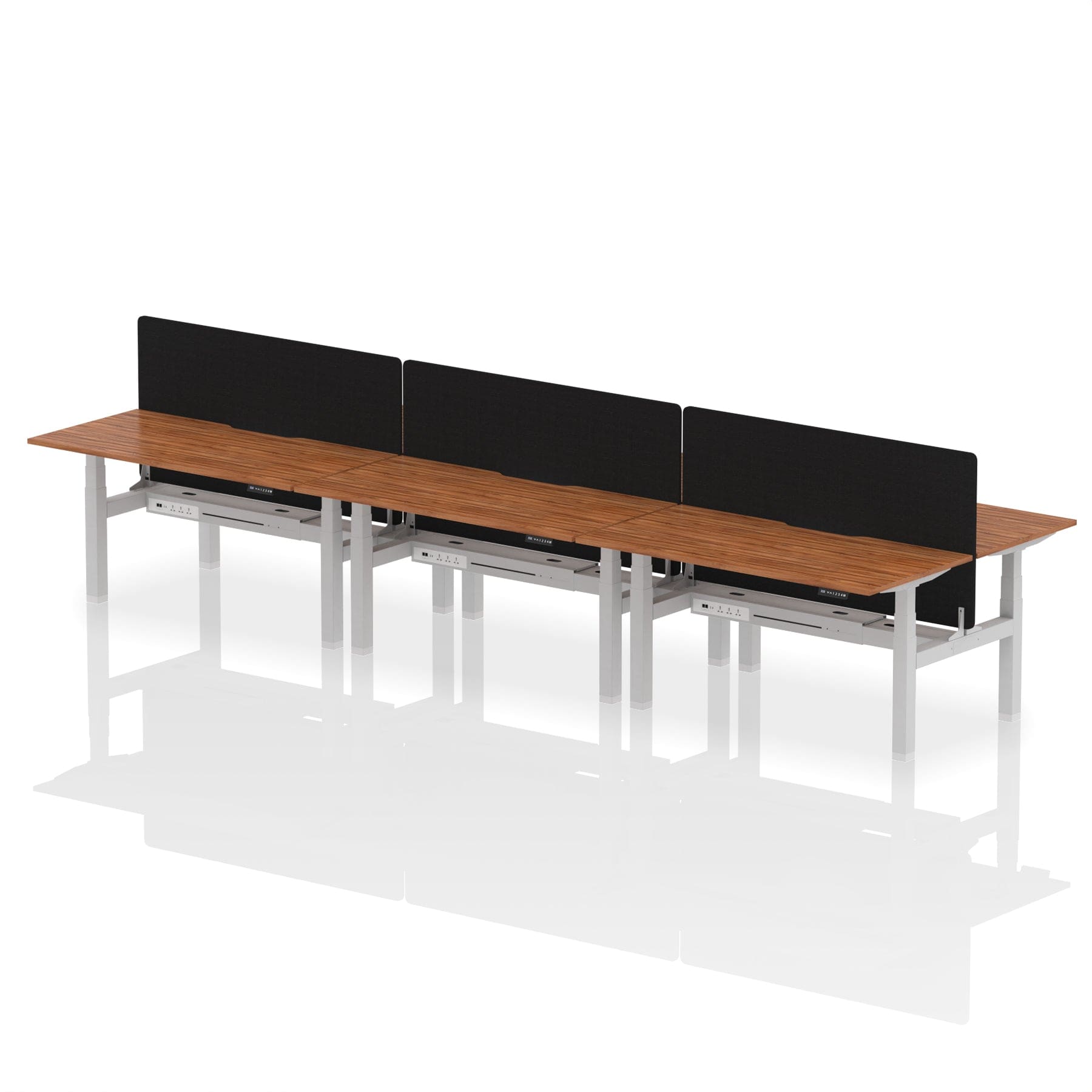 Air Back-to-Back Scalloped Edge Height Adjustable Bench Desk - 6 Person with Black Straight Screen - Image 50