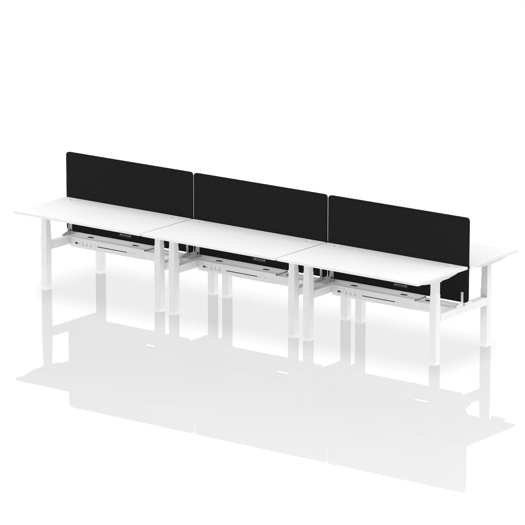 Air Back-to-Back Height Adjustable Bench Desk - 6 Person with Black Straight Screen - Image 54