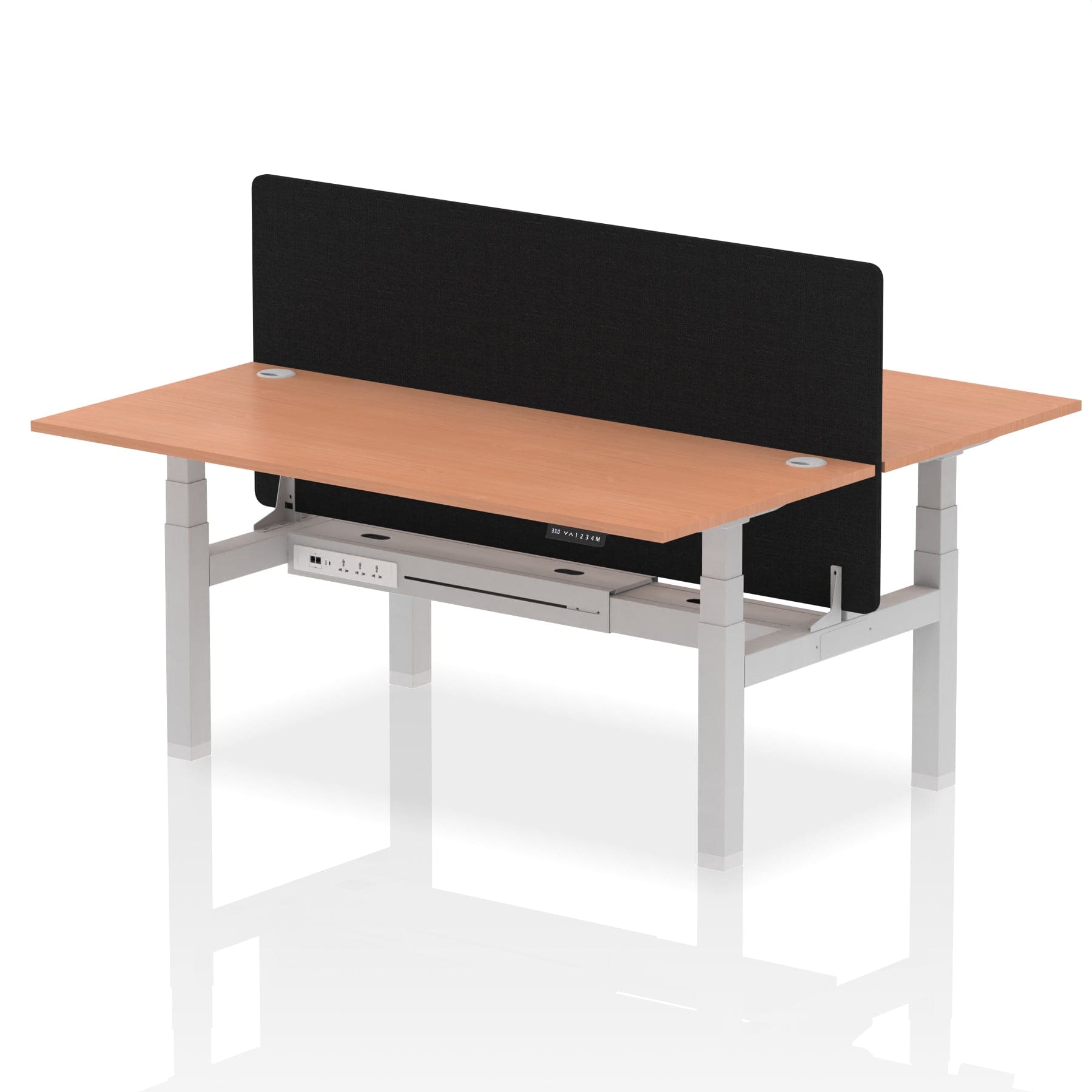 Air Back-to-Back Height Adjustable Bench Desk - 2 Person with Black Straight Screen - Image 56
